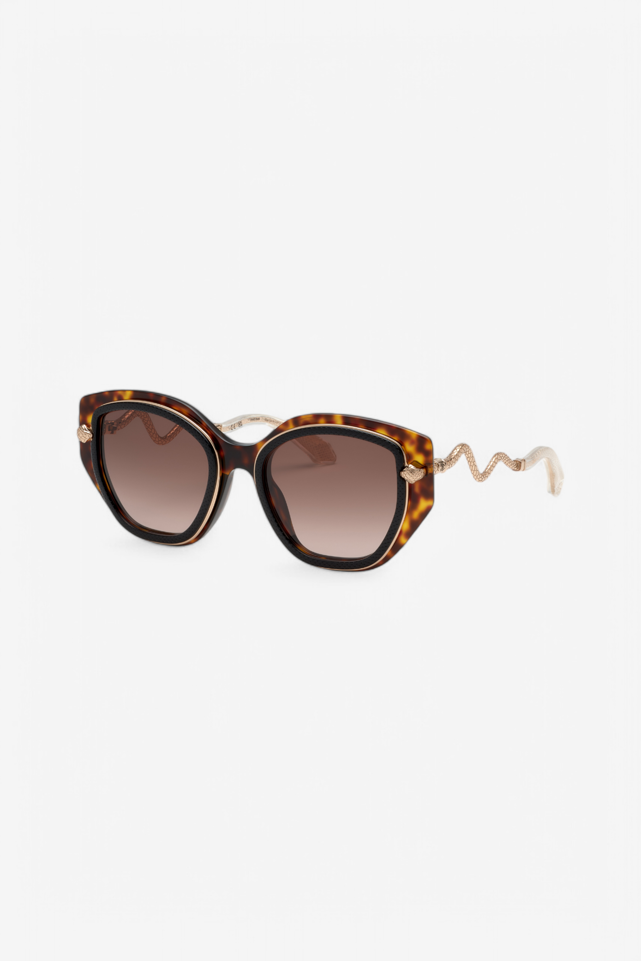  Roberto Cavalli Wide And Feminine Front Sunglasses With Double Ring Decoration - Female Eyewear Black Top+havana Unica 