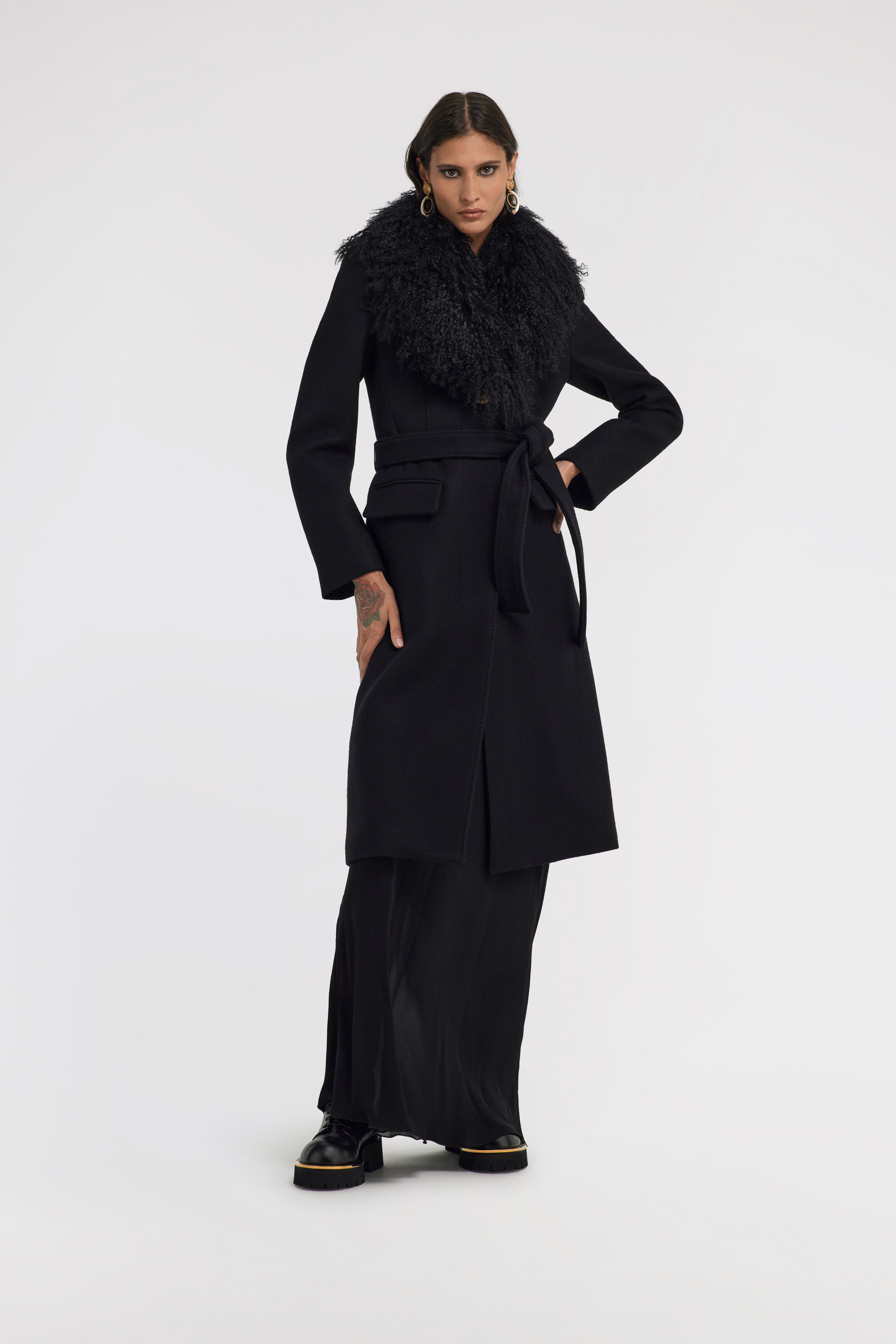 Roberto Cavalli Long Coat With Wide Collar In Black
