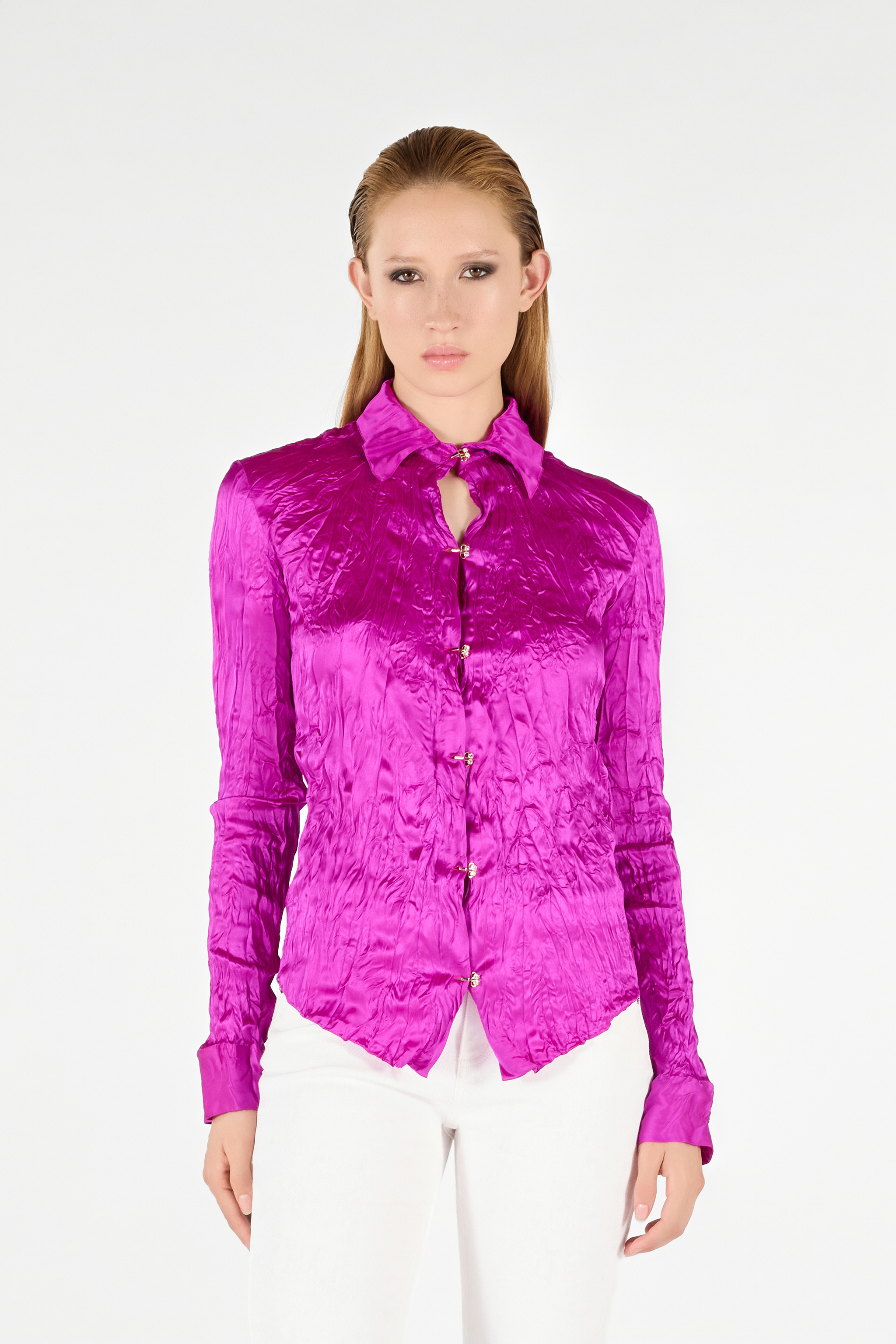 Roberto Cavalli Einfarbige Strukturhemd In Fuchsia