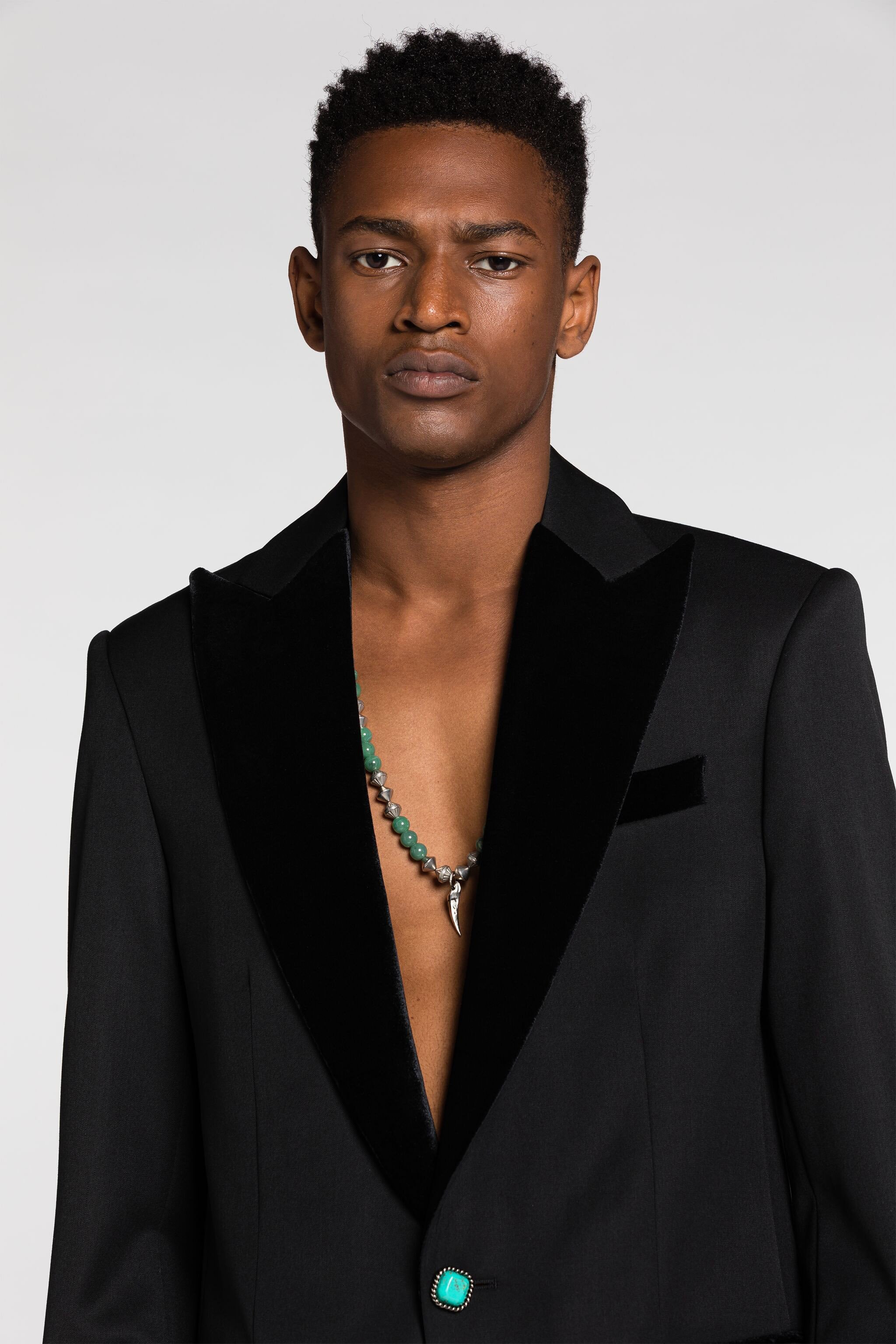 Velvet-Trim Wool Blazer