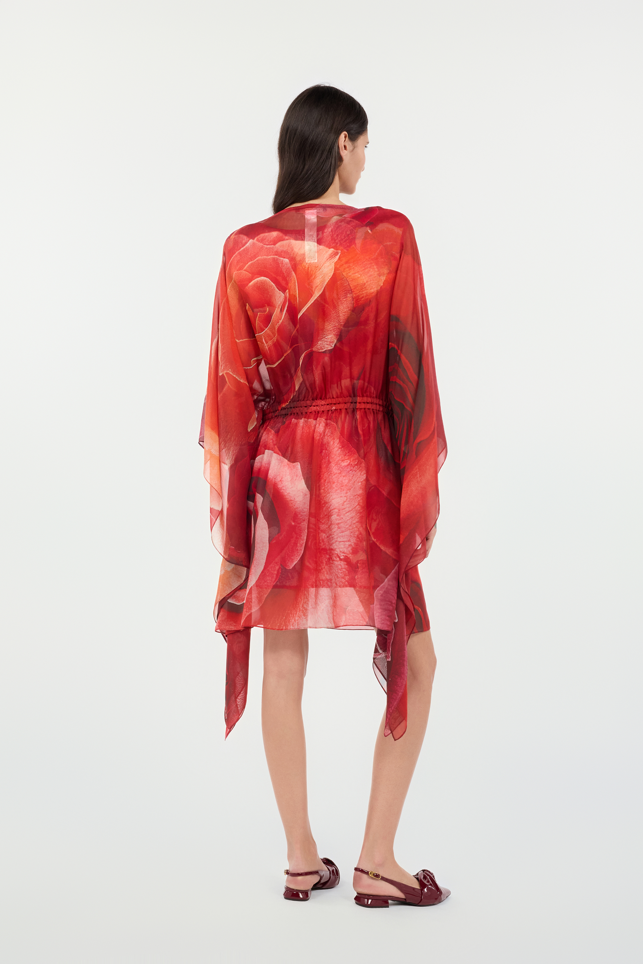 Roberto Cavalli Garden Rose Print Silk Caftan In Rosso