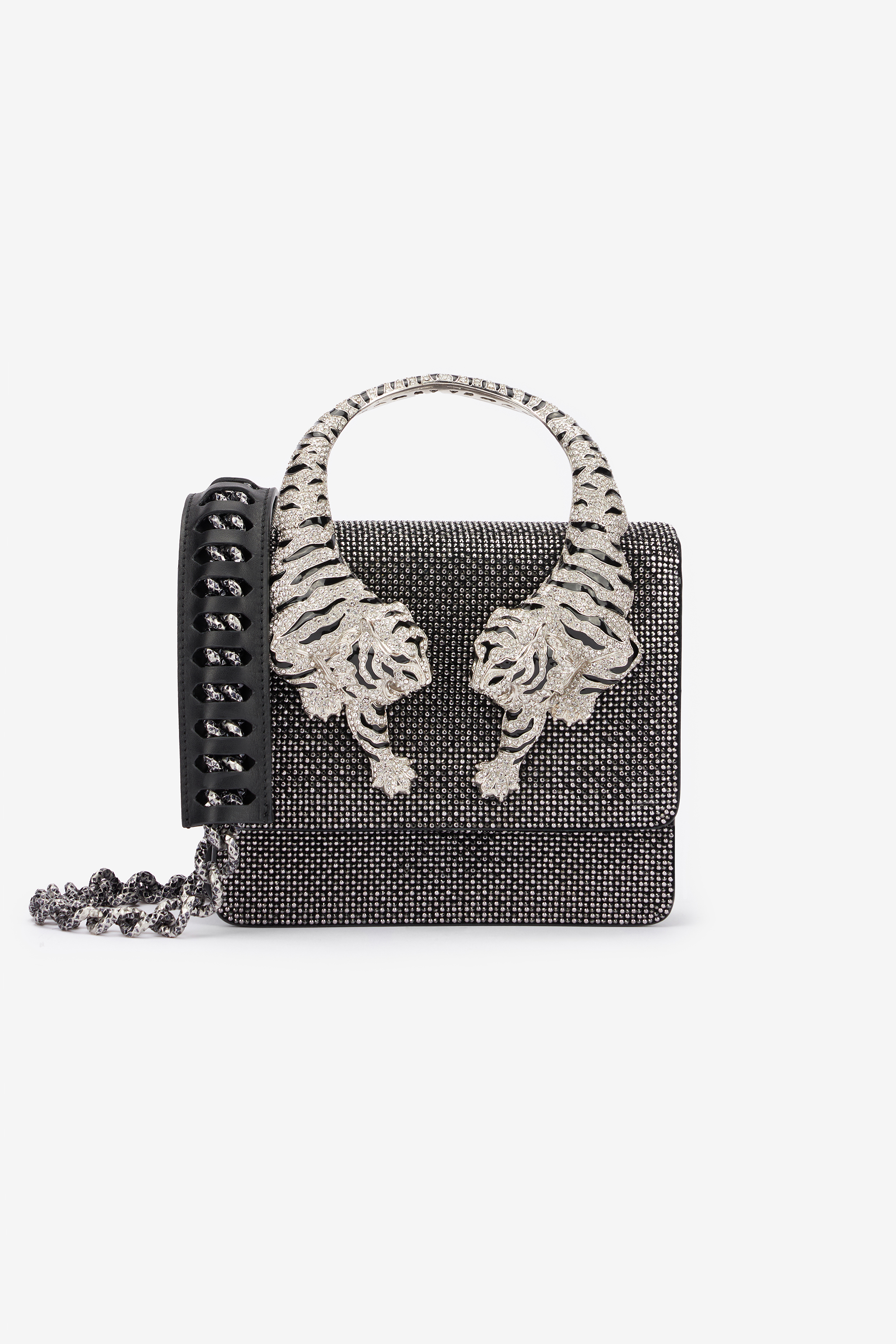 Roberto Cavalli Women's Black Roar Bag With Rhinestones - Top Handle