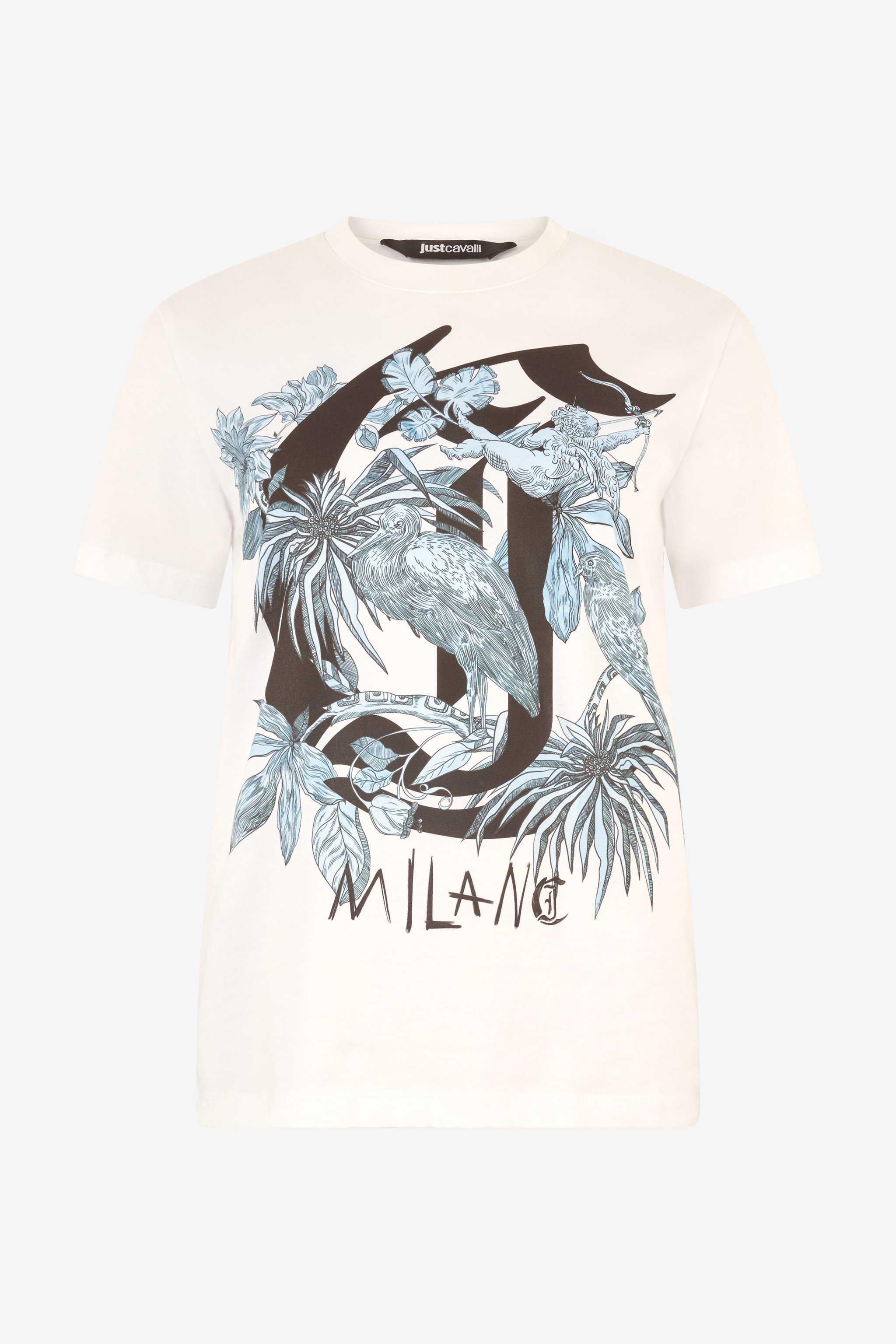 Roberto Cavalli T-shirt With Print And Jc Monogram In White