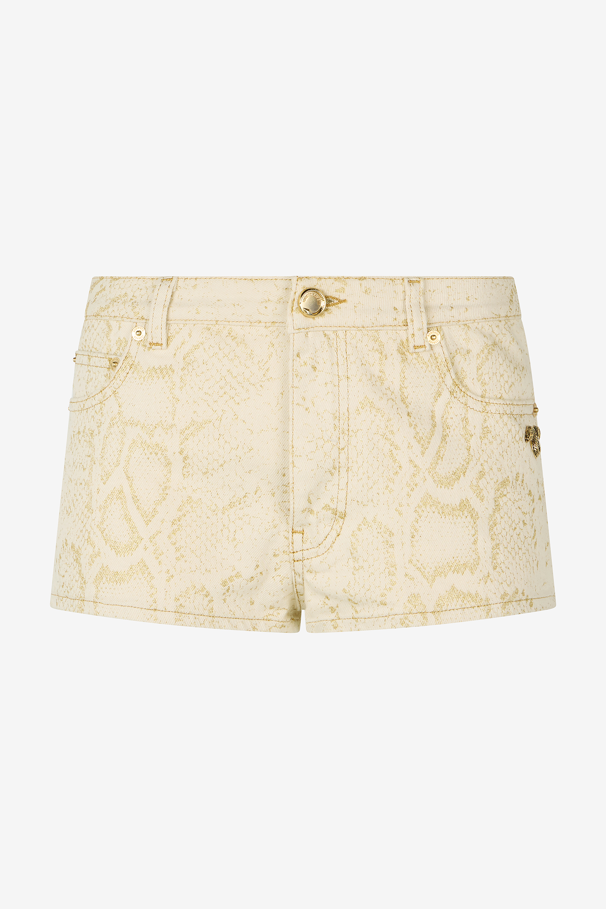 Roberto Cavalli White Micro Shorts With Gold Python Pattern In Multi