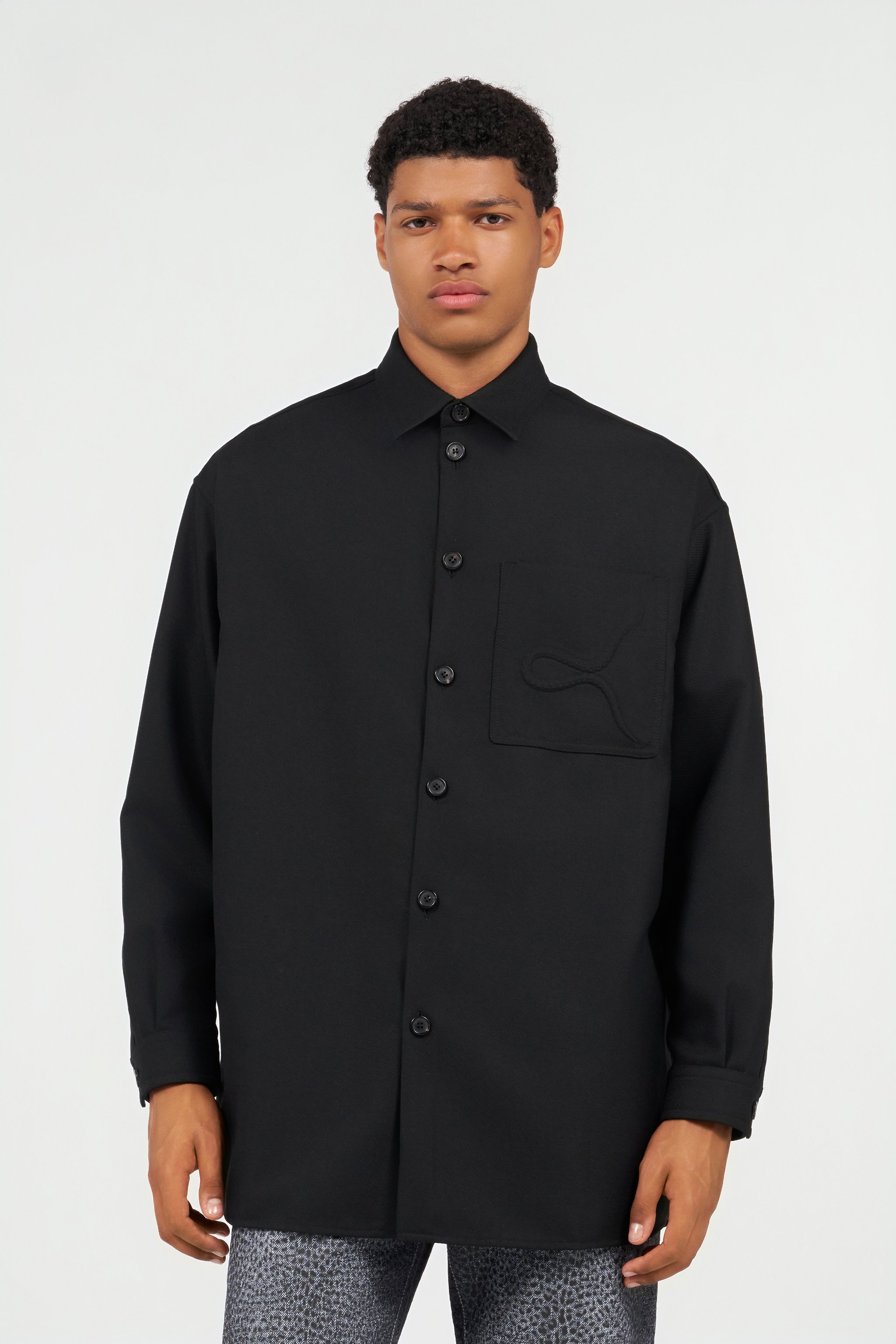 Plain Shirt with Embossed Serpent Motif