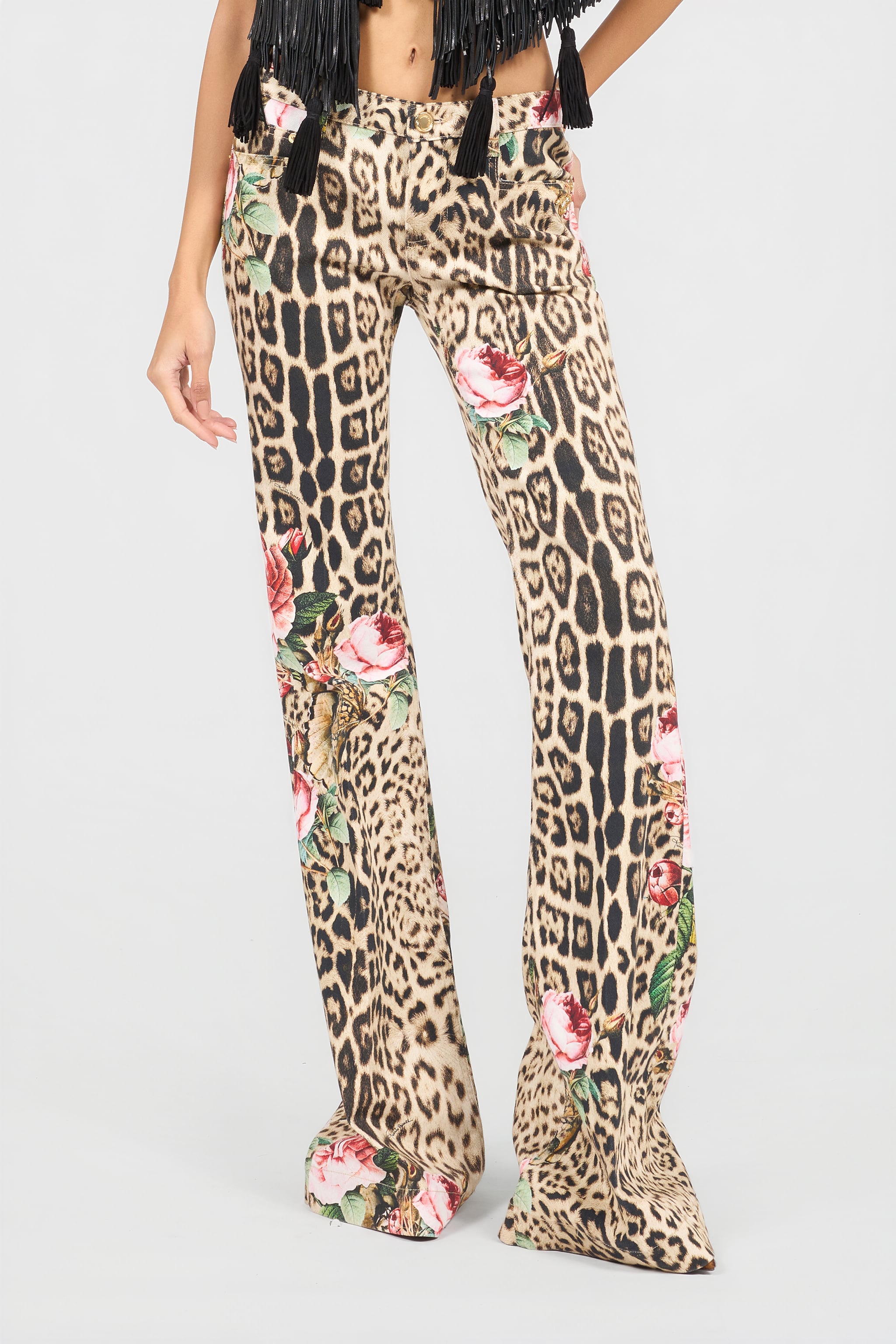 Roberto Cavalli Jaguar Roses Print Flared Jeans | Thumbnail 2 Roberto Cavalli Jaguar Roses Print Flared Jeans | Thumbnail 2