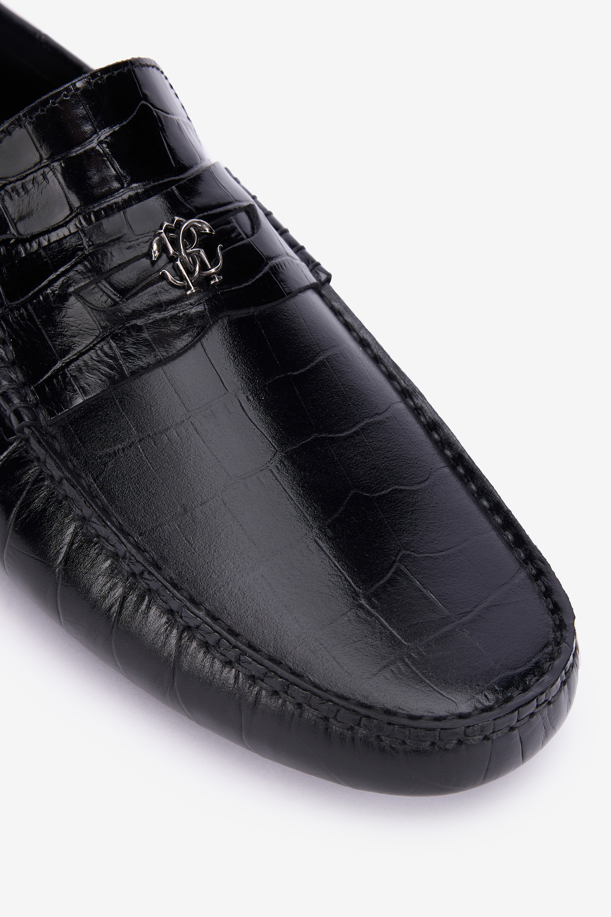 Black Croc-Effect Leather Loafer