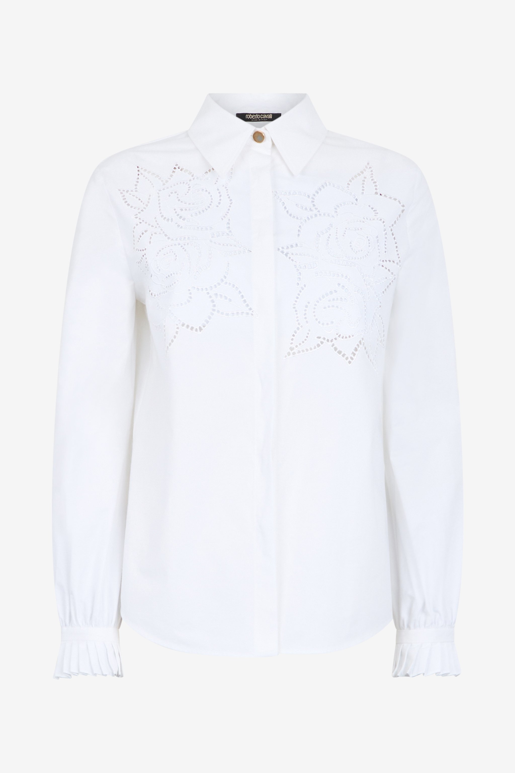 Shop Roberto Cavalli Hemd Mit Perforiertem Motiv Rose In White