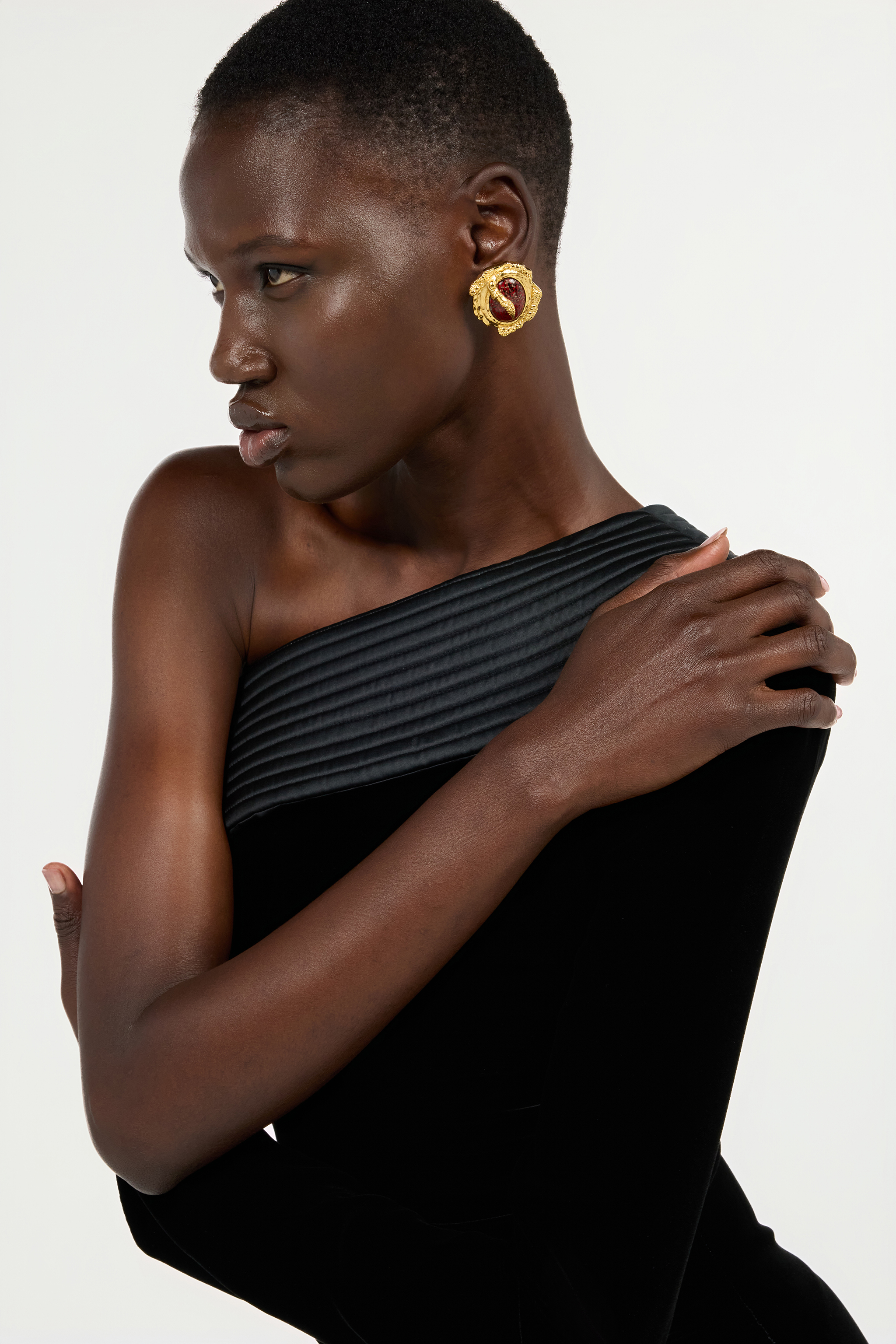 Roberto Cavalli Golden Clip-on Earrings With Ruby Stone In Gold