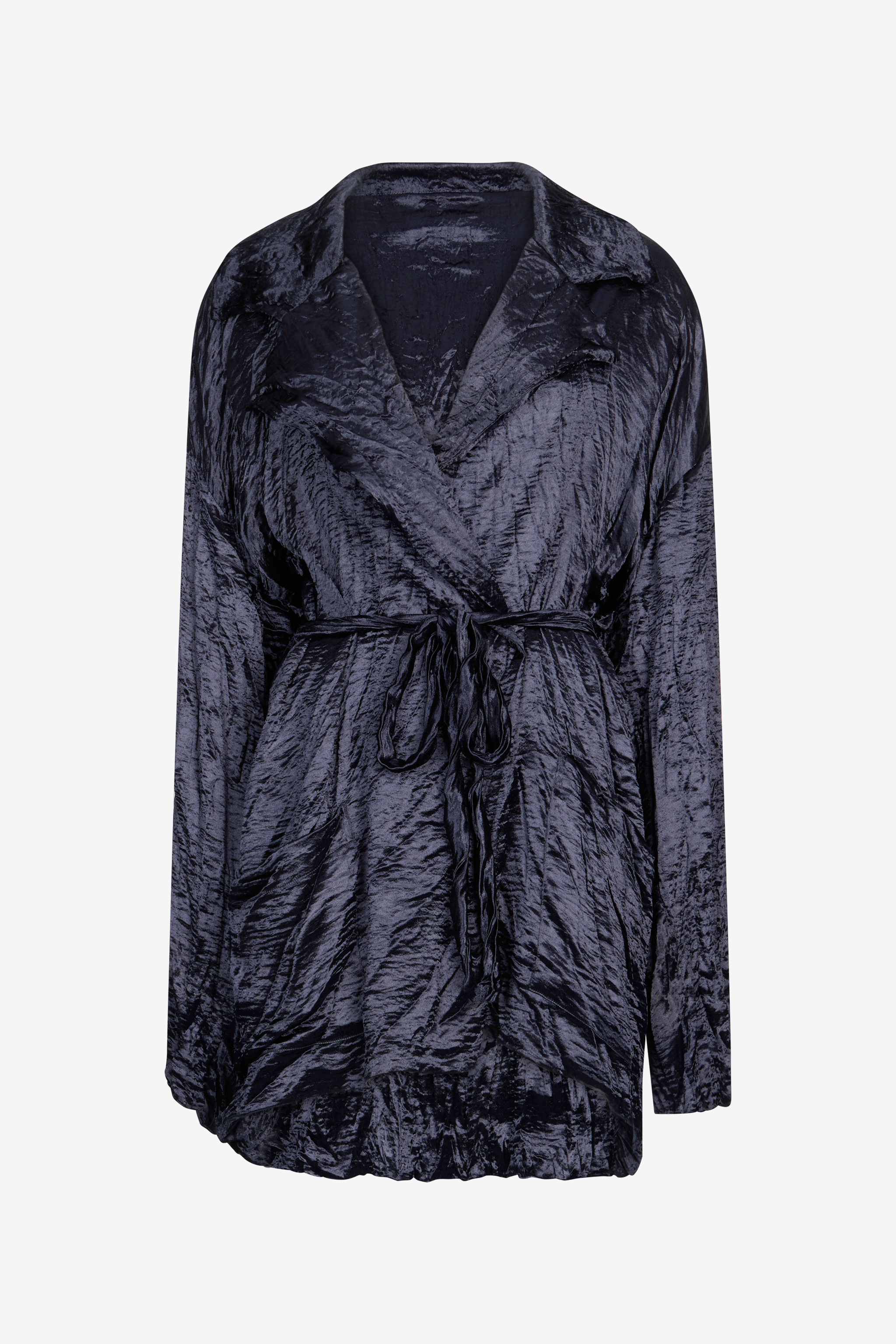 Roberto Cavalli Crinkle Effect Belted Jacket In Dark Blue