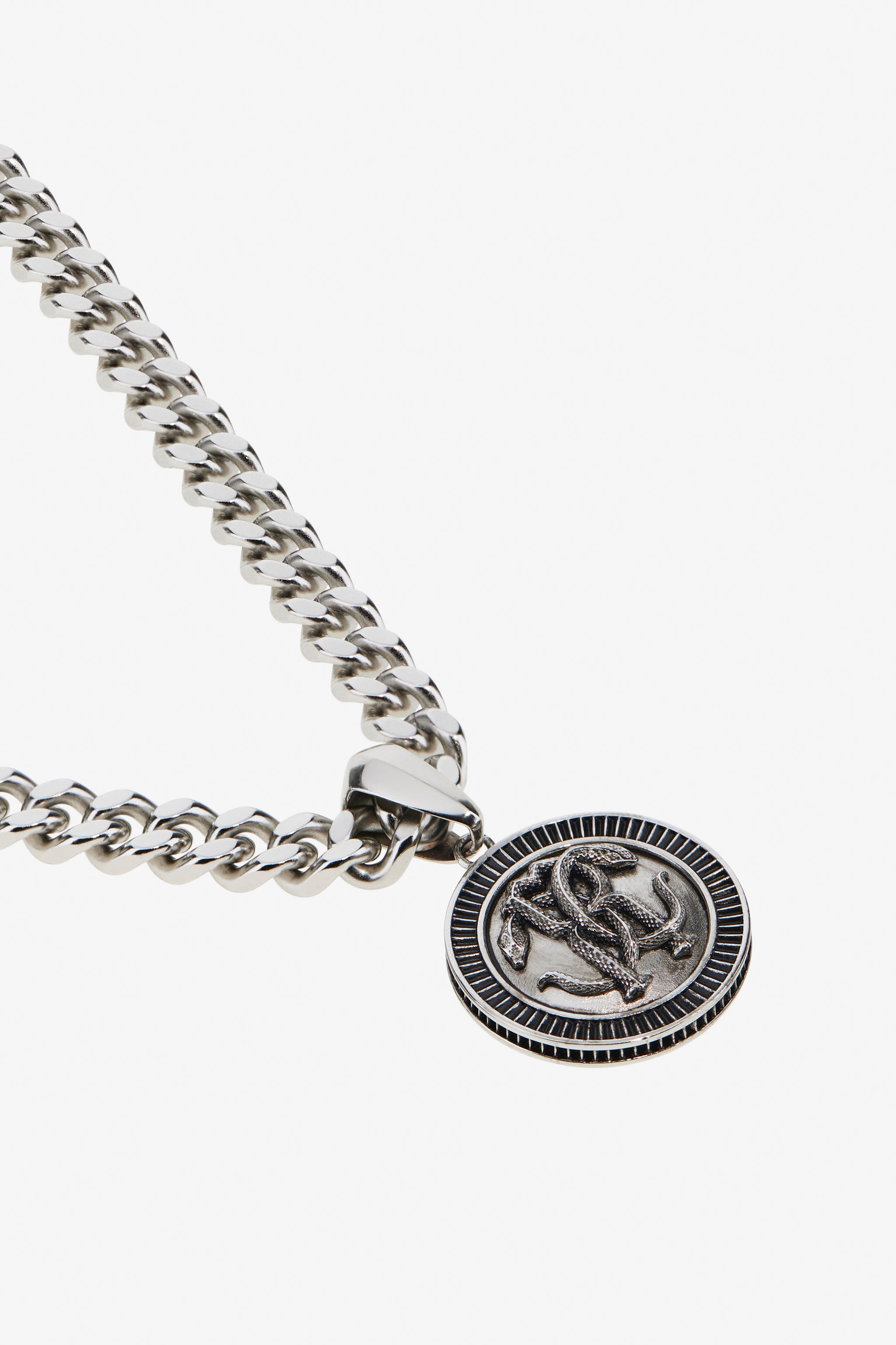  Roberto Cavalli Silver-tone Curb Chain Necklace With Monogram Rc - Male Fashion Jewelry Silver Unica 