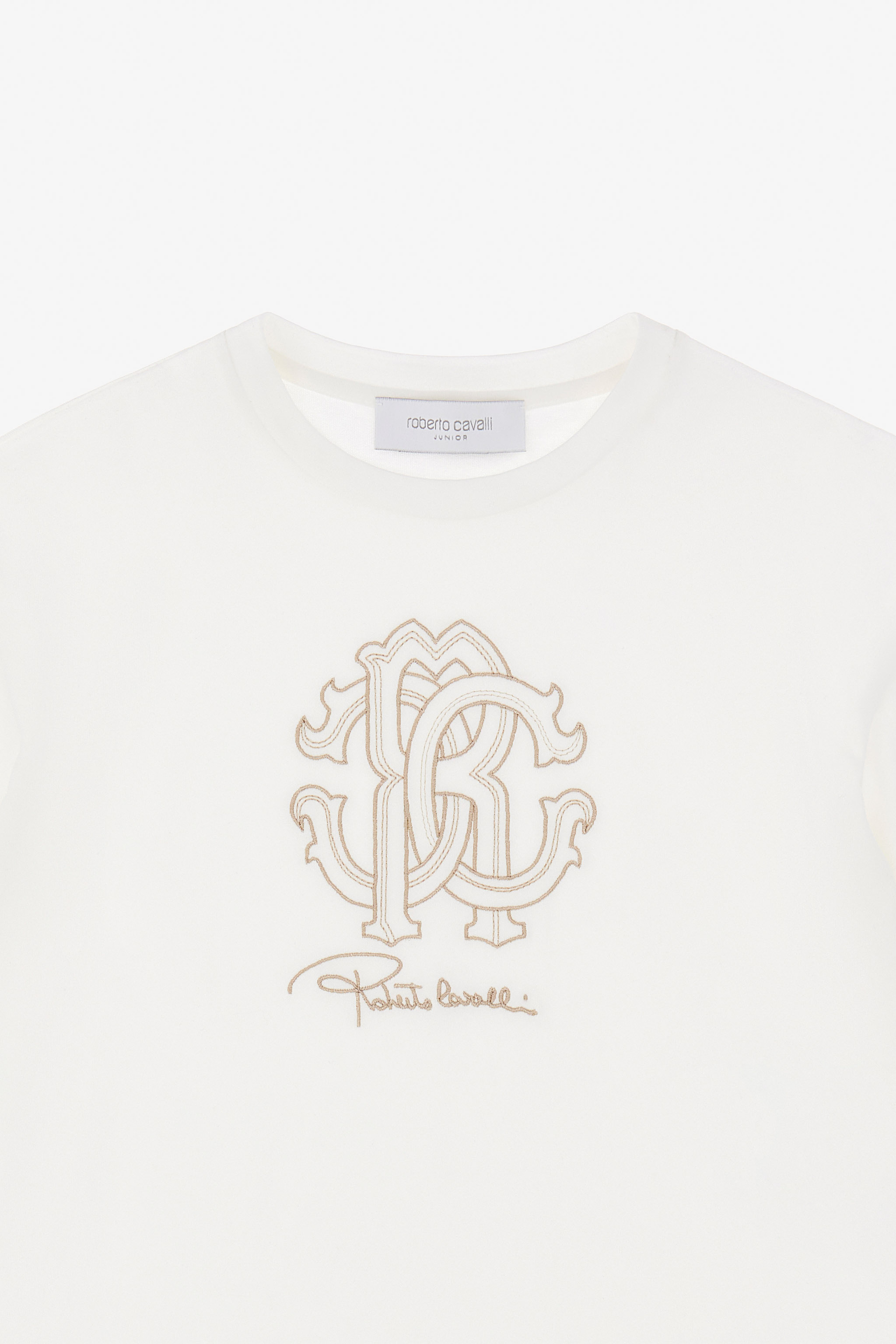 Roberto Cavalli T-shirt With Rc Monogram Embroidery And Logo In White
