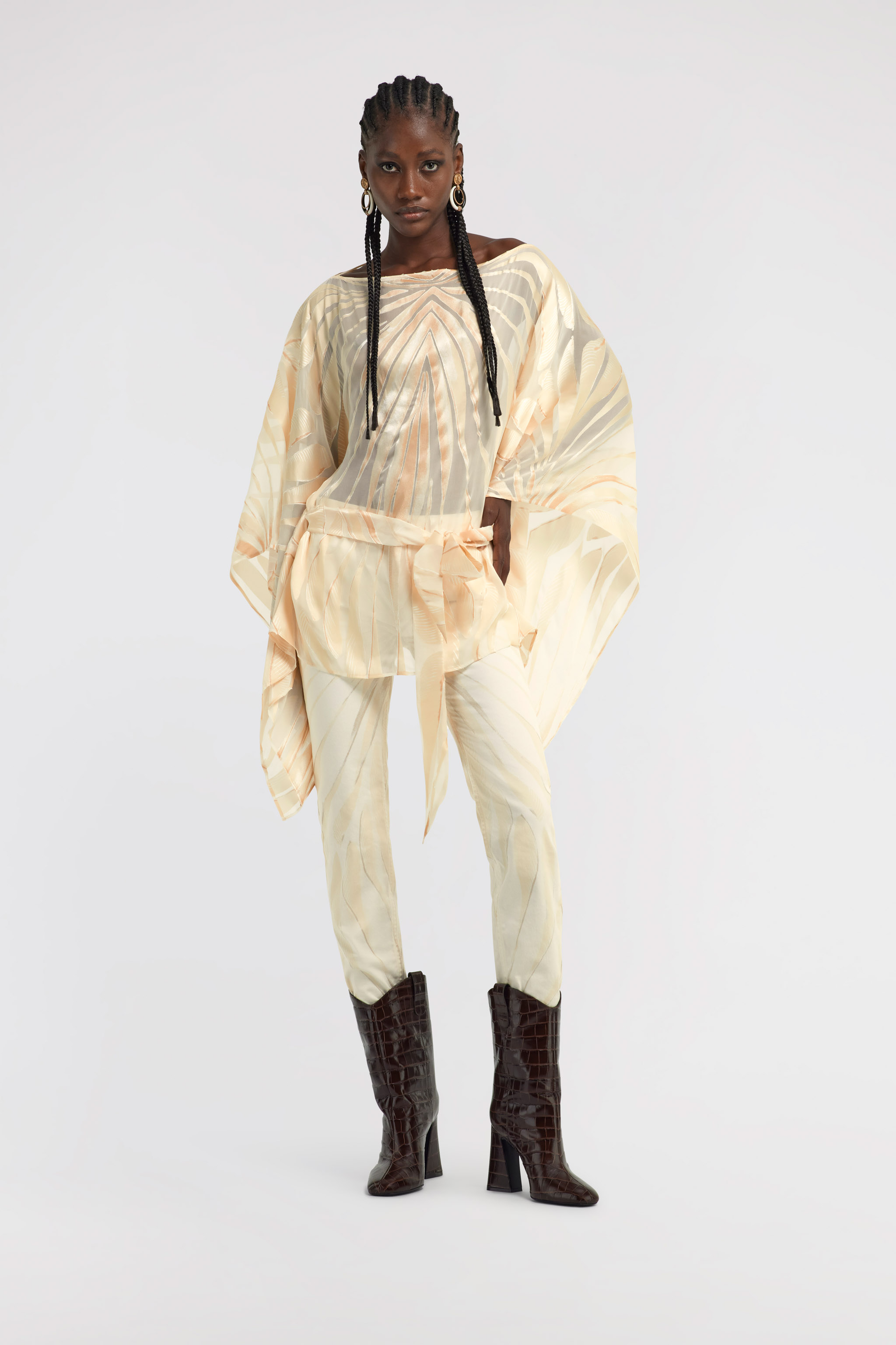 ROBERTO CAVALLI RAY OF GOLD PRINT SKINNY COTTON TROUSERS