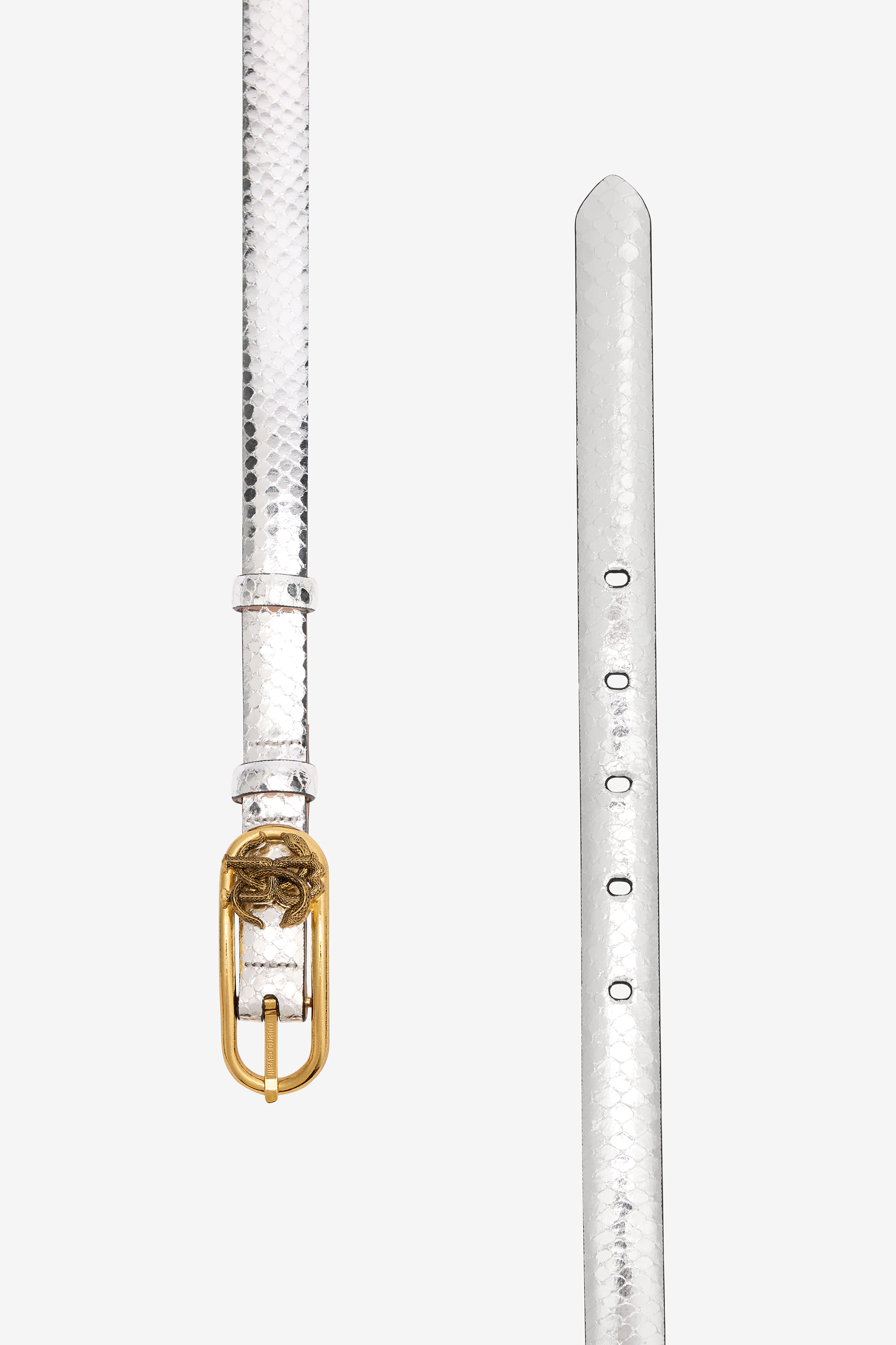 ROBERTO CAVALLI LAMINATED LEATHER BELT WITH SNAKE PRINT