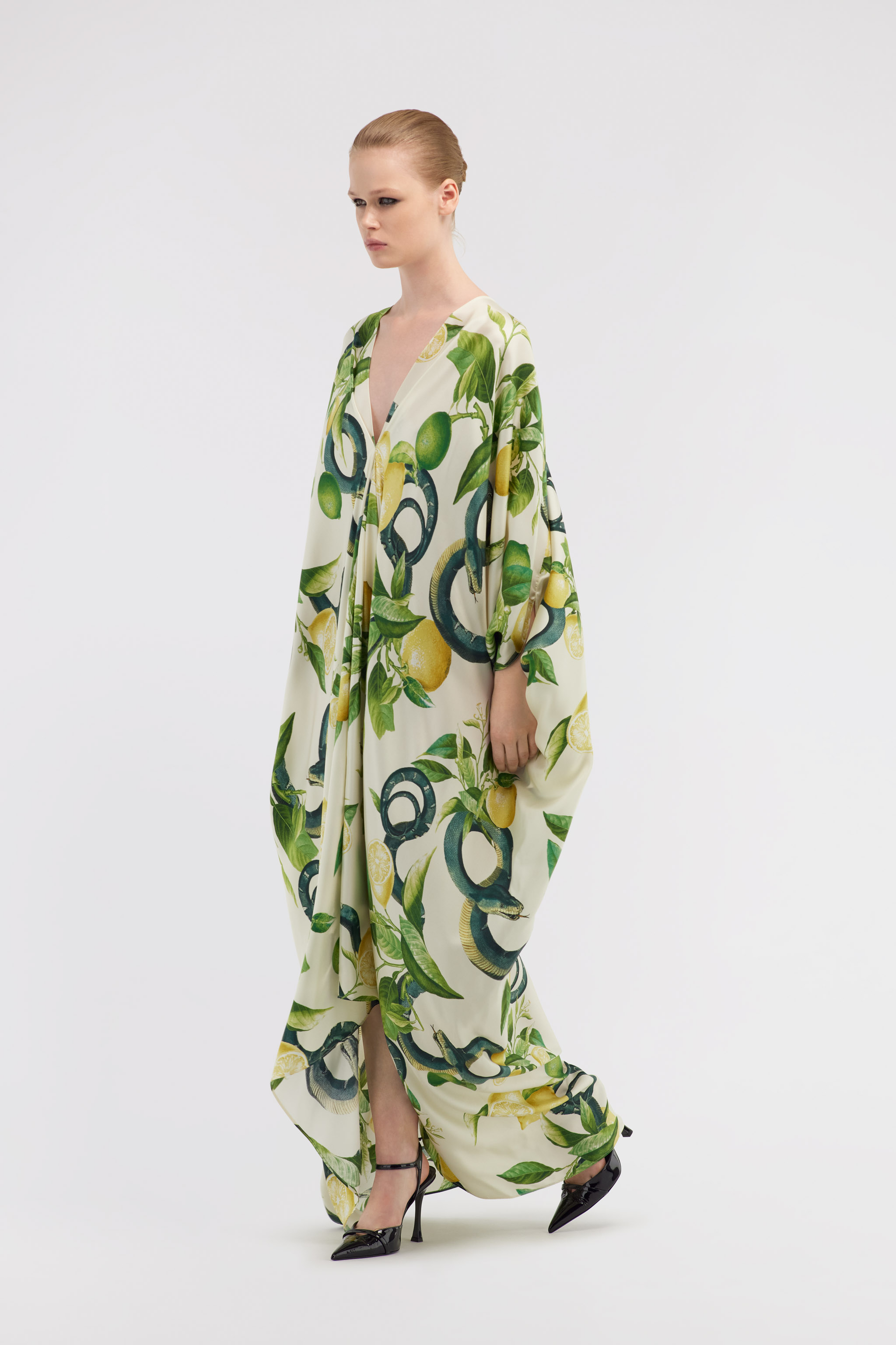Roberto Cavalli Kaftano Lemon Print In Ivory