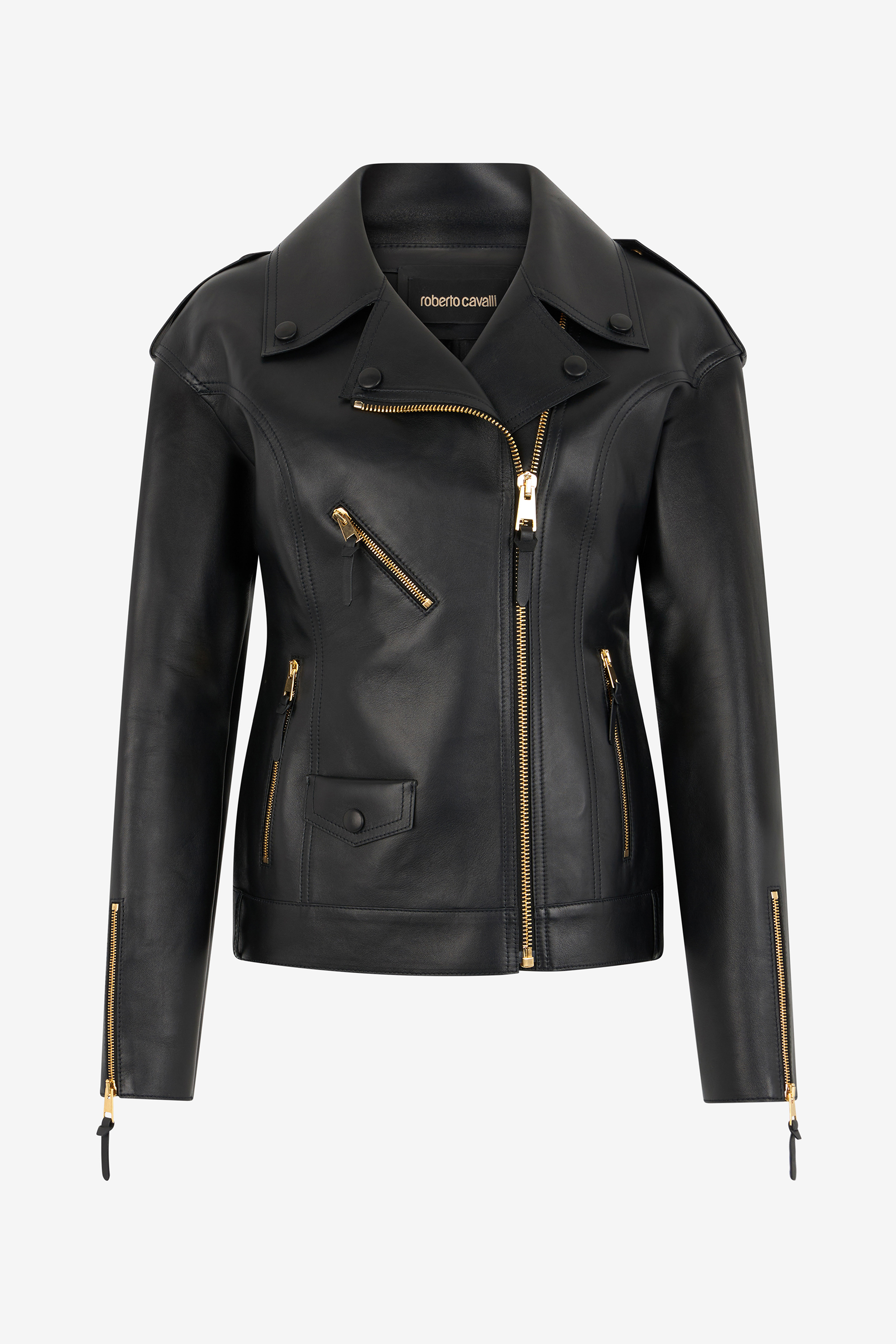 Roberto Cavalli Leather Biker Jacket In Black