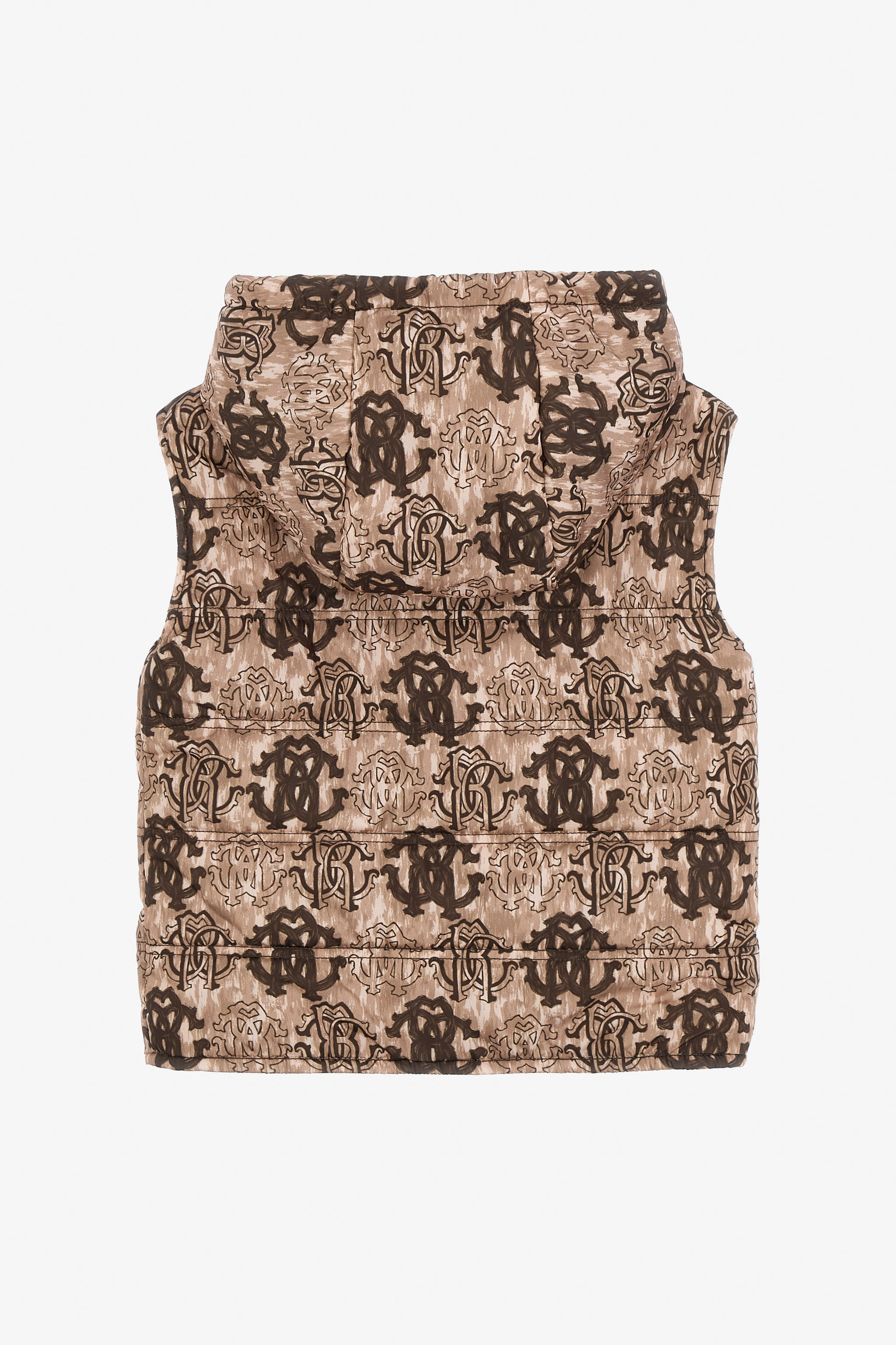 Roberto Cavalli 3d Monogram Print Down Vest In Light Brown
