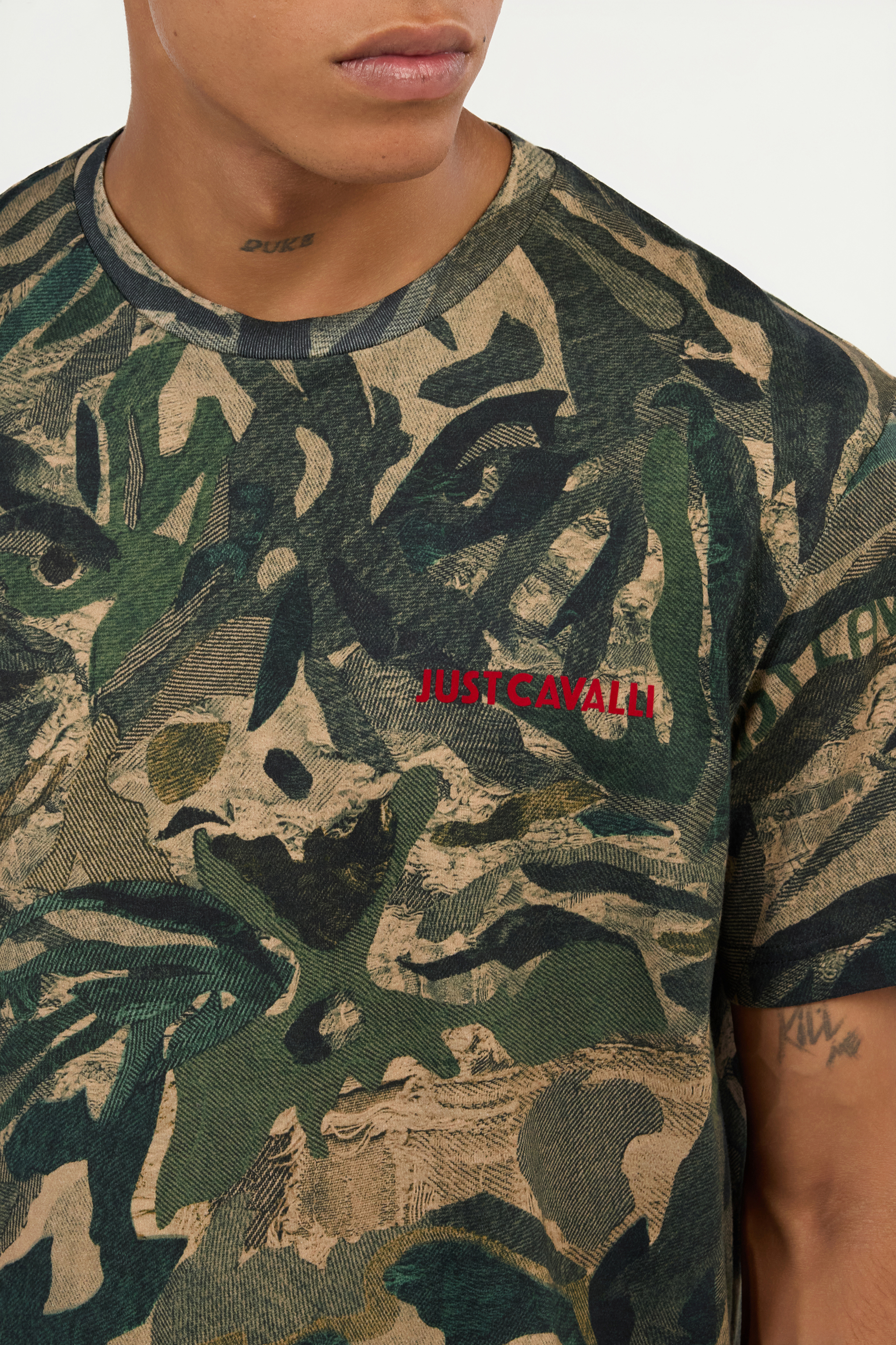 Roberto Cavalli Tiger Camu Print T-shirt In Multi