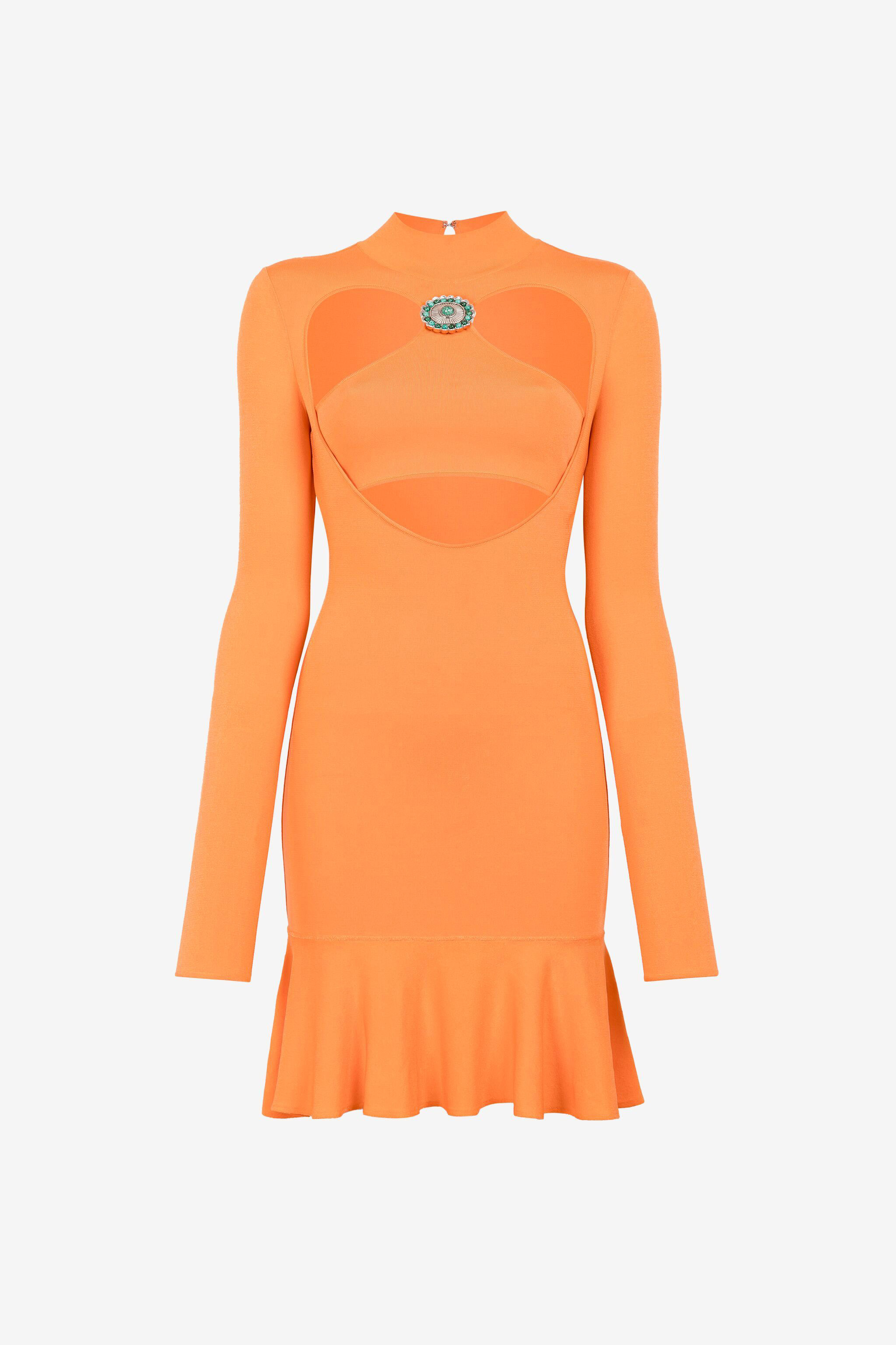 Roberto Cavalli Femme Orange Mini-Robe Évasée À Découpes Sur Le Buste - Robes