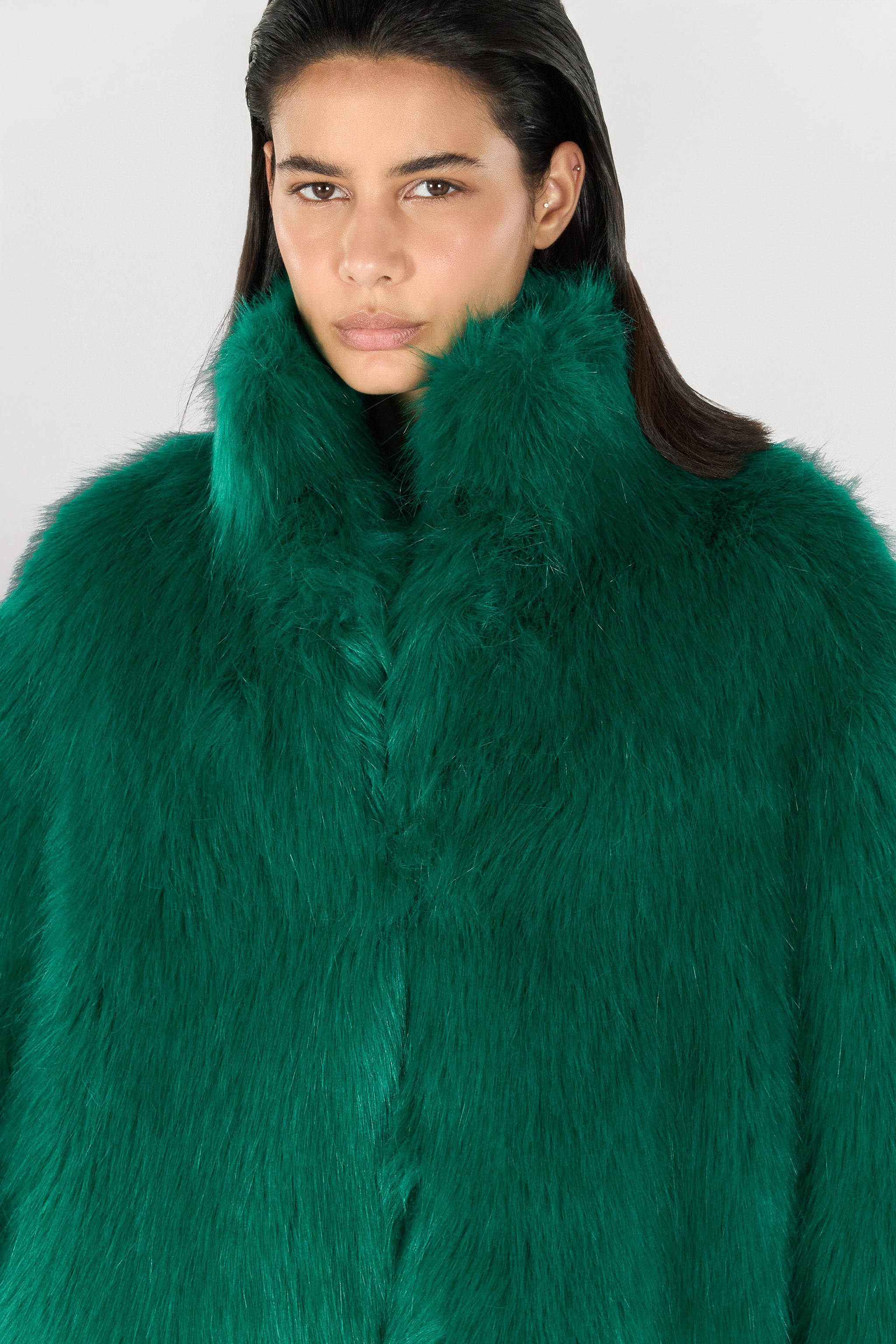Roberto Cavalli Faux Fur Coat With High Collar In Green