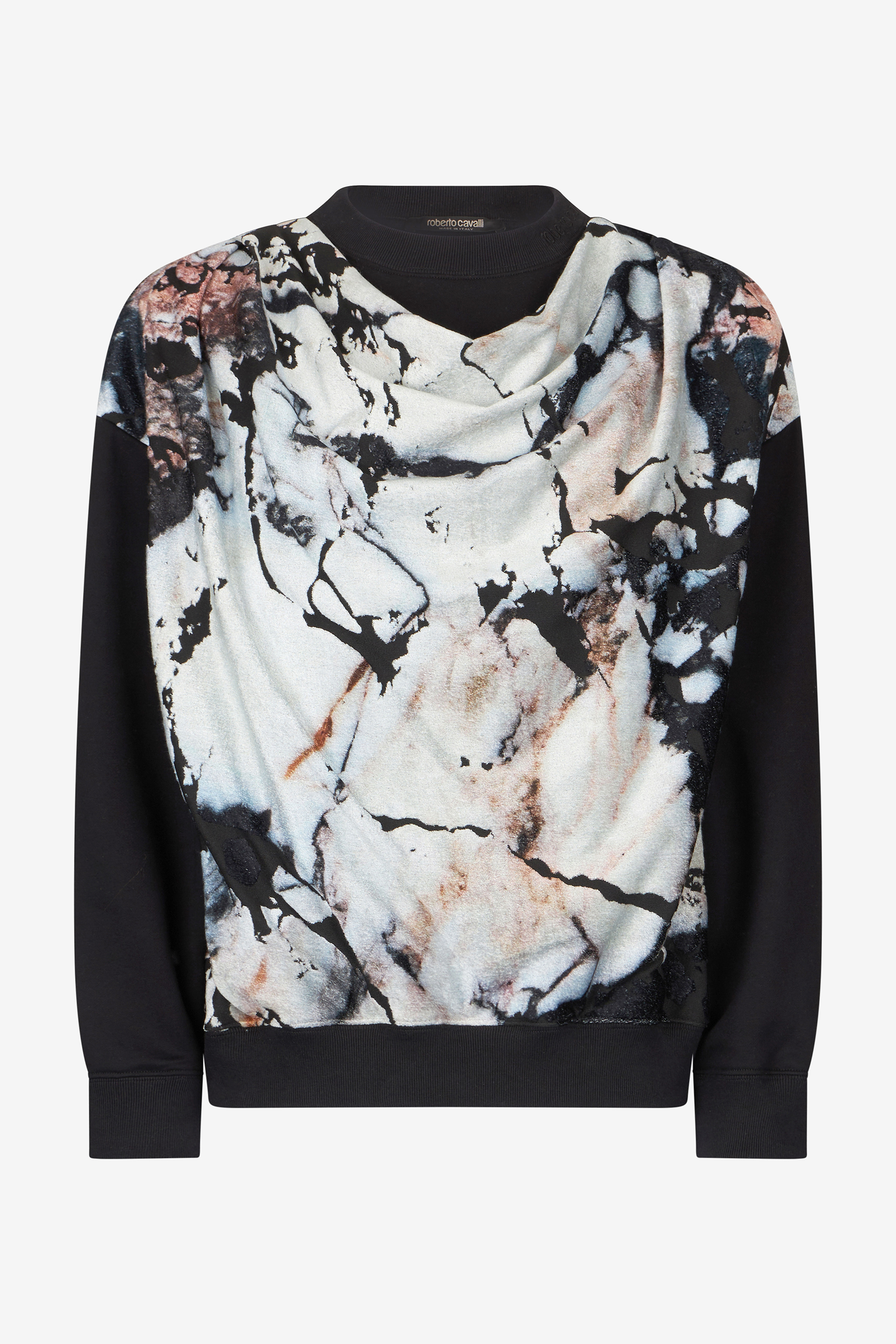 Roberto Cavalli Marble Print Sweatshirt In Black/white