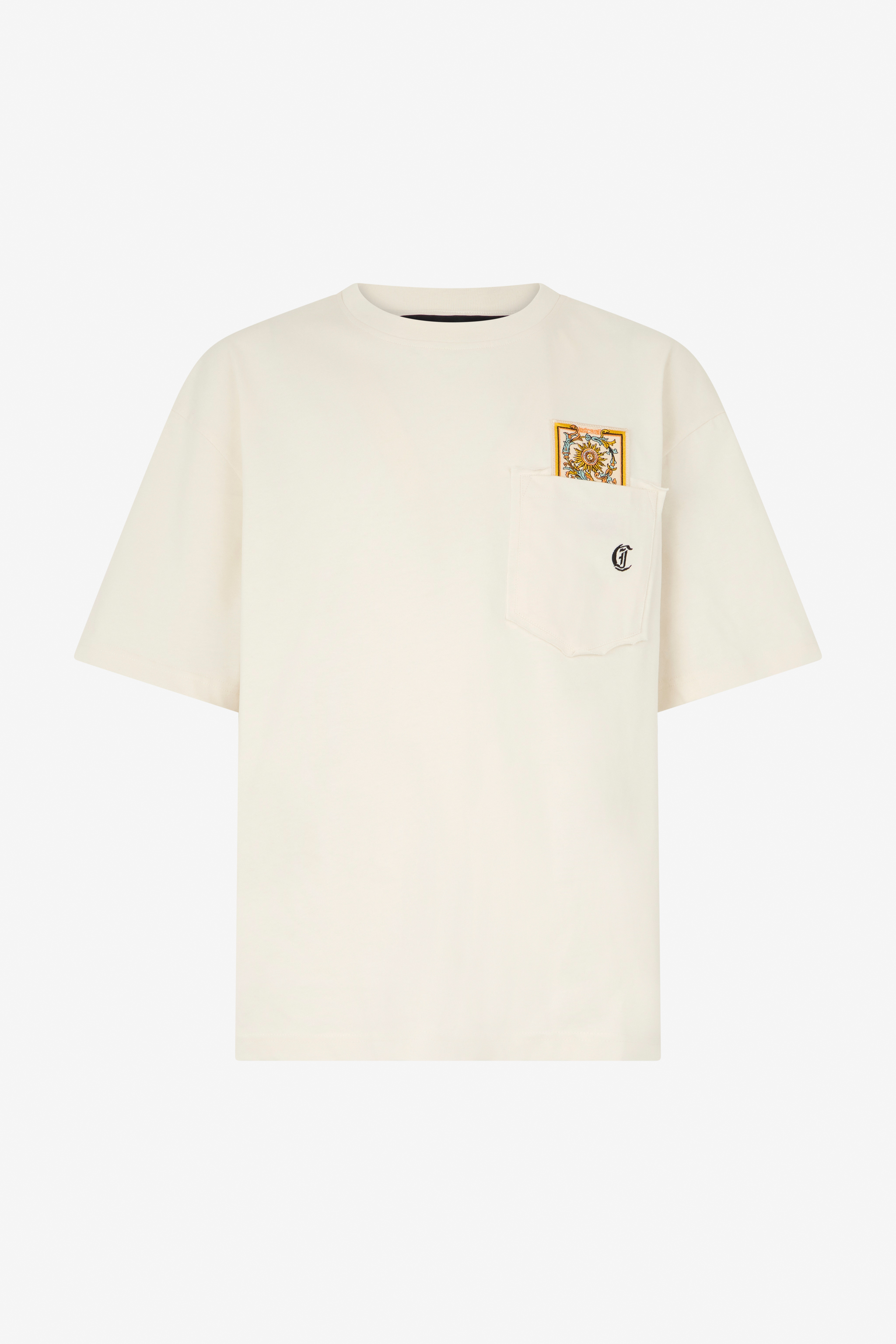 Roberto Cavalli Ivory T-Shirt With Embroidered Persian Tarot Detail