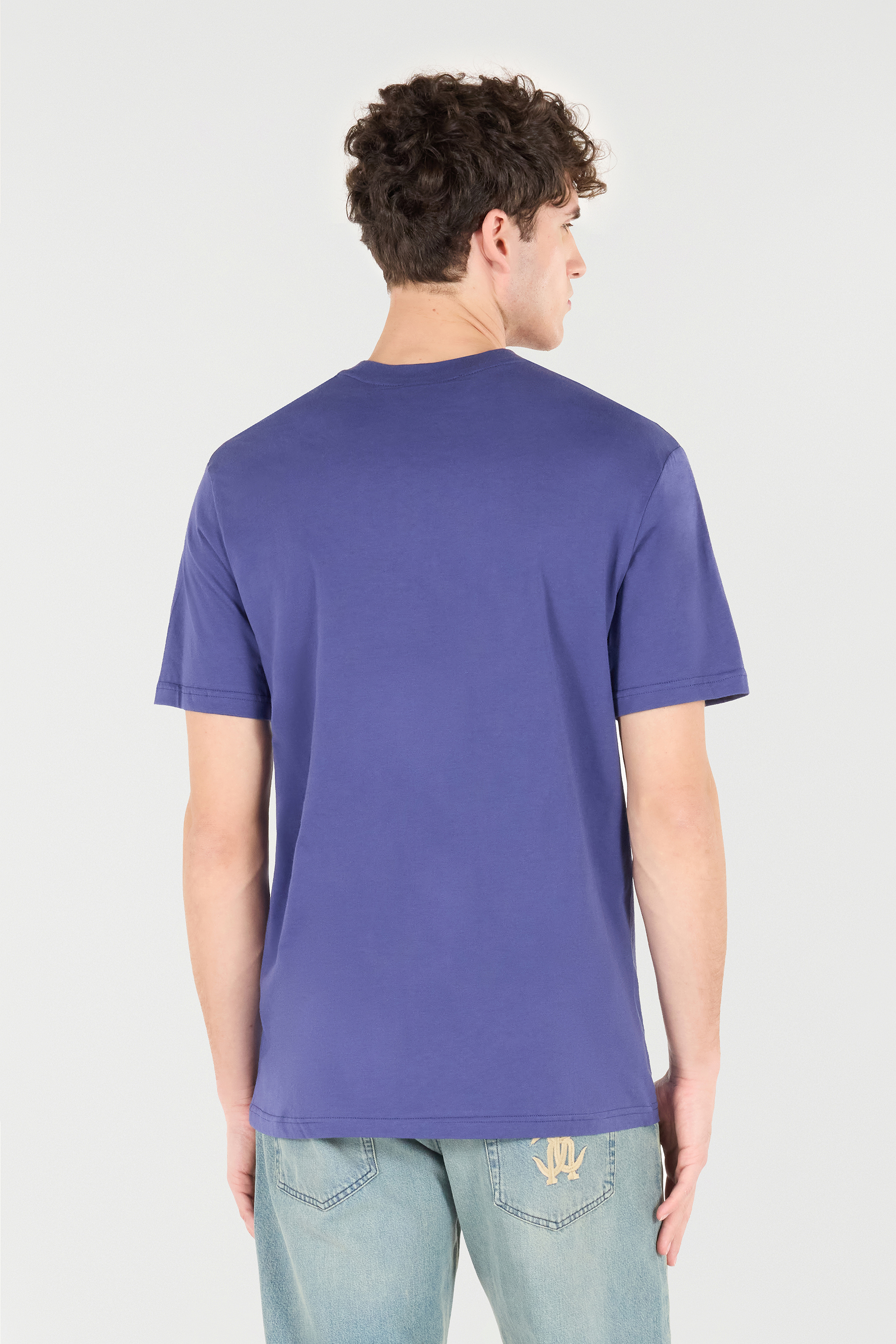 Roberto Cavalli T-shirt With Monogram Rc Embroidery And Logo In Navy