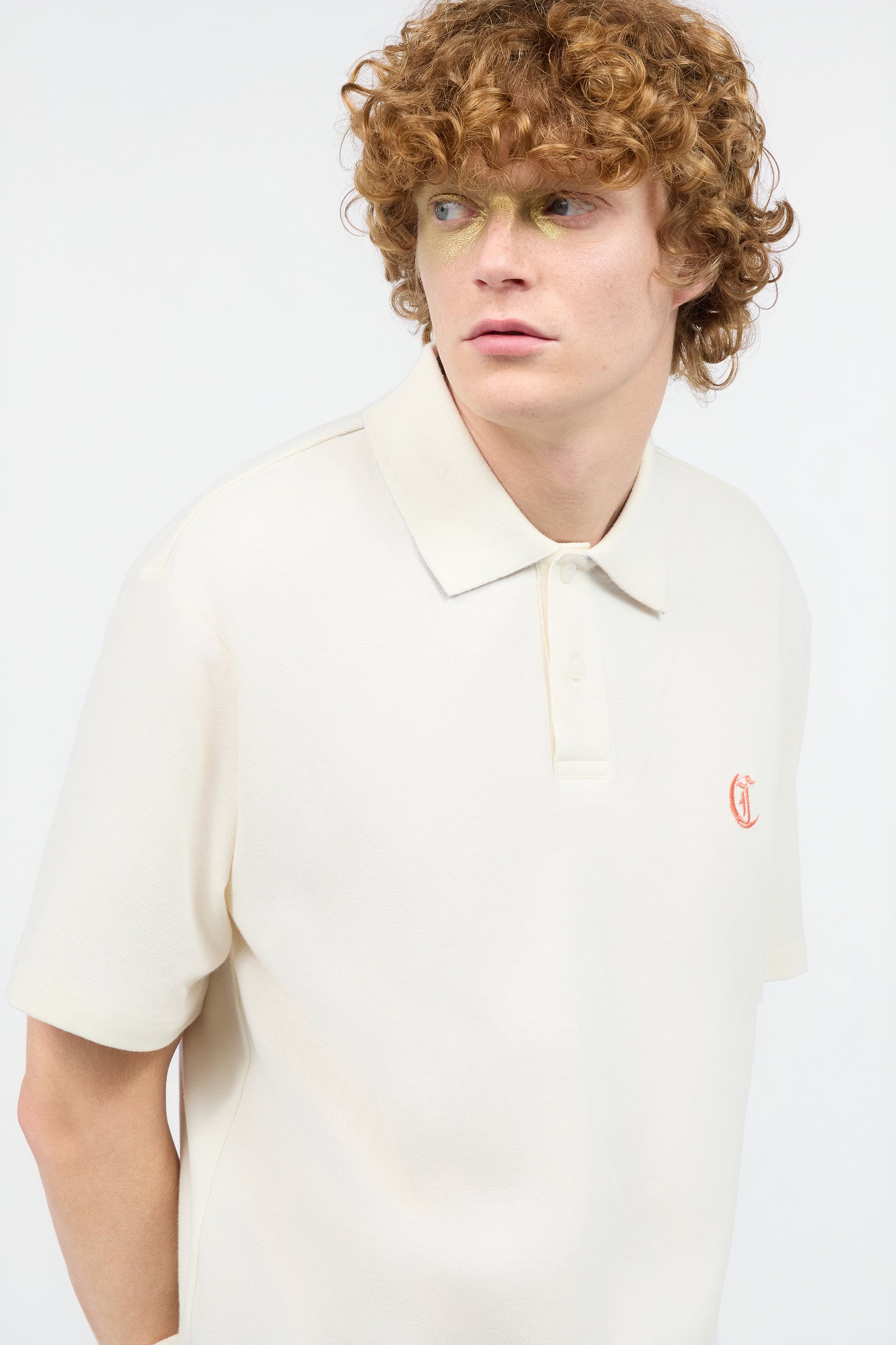Roberto Cavalli Polo With Jc Monogram And Lettering In Ivory