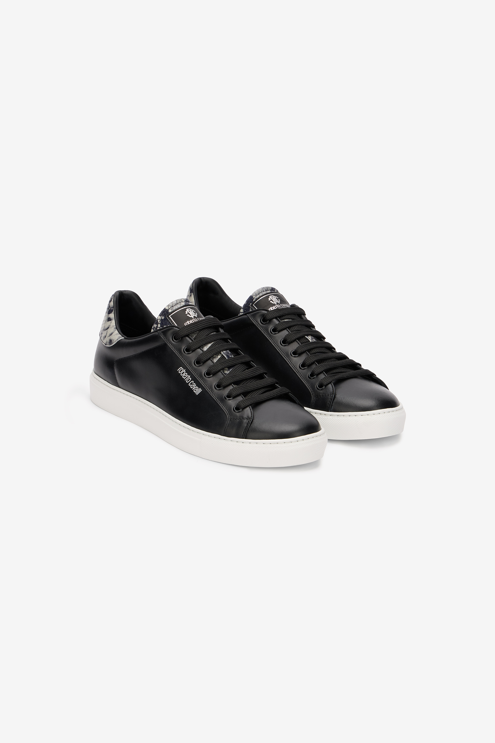 Roberto Cavalli Leather Sneaker With Snakeskin-Effect Detail - Male - Sneakers - Black - 7 Uk - Shoes - Image 2