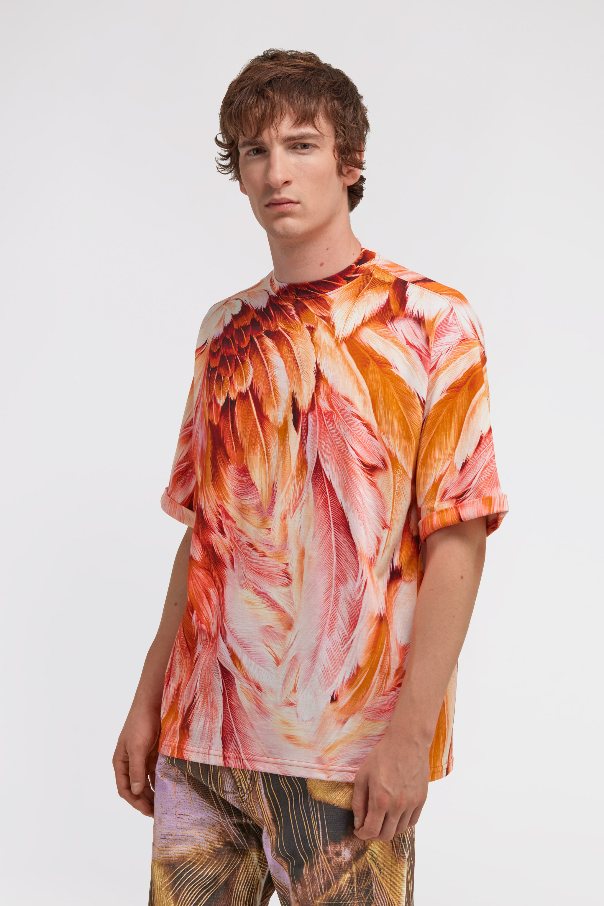 Roberto Cavalli Plumange Print T-shirt In Orange