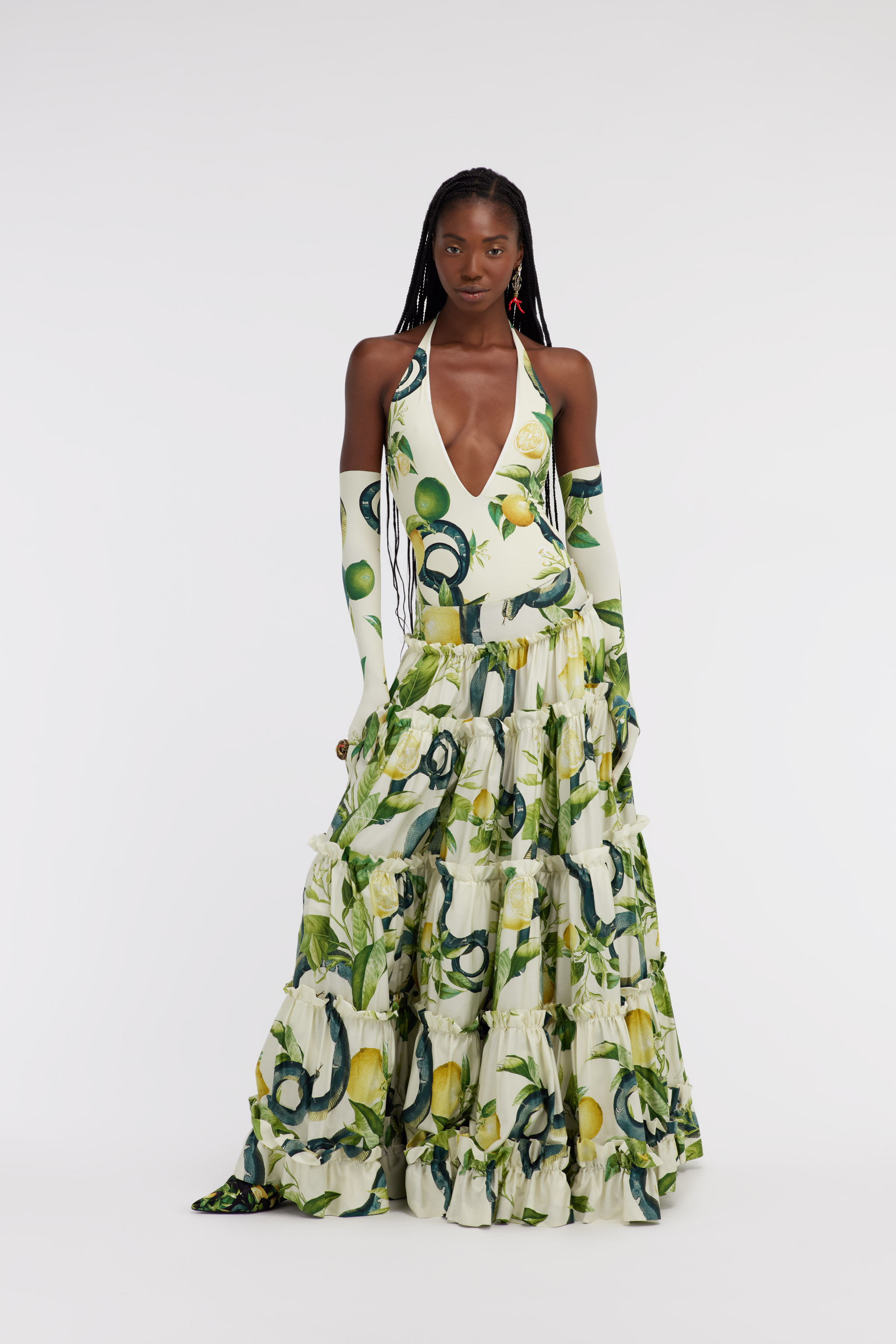 Roberto Cavalli Lemon Print Bodysuit In Ivory