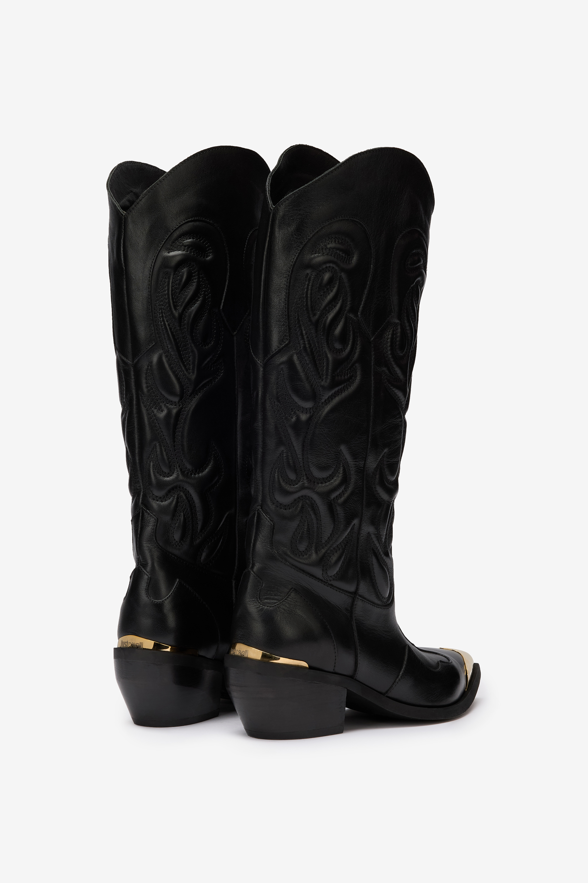 Roberto Cavalli Black Texan Boots In Multi