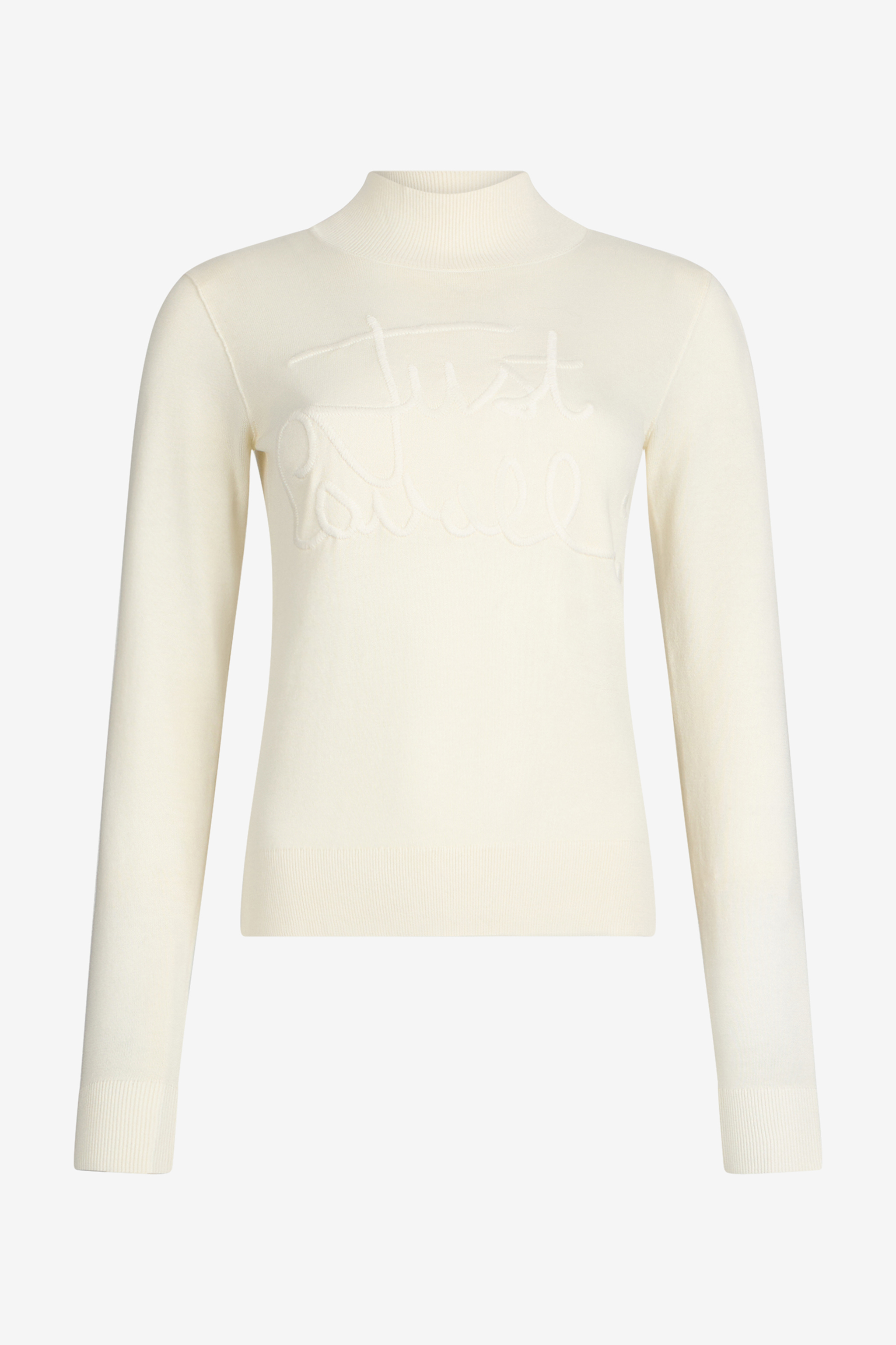 Cream High Neck Sweater With Logo Embroidery