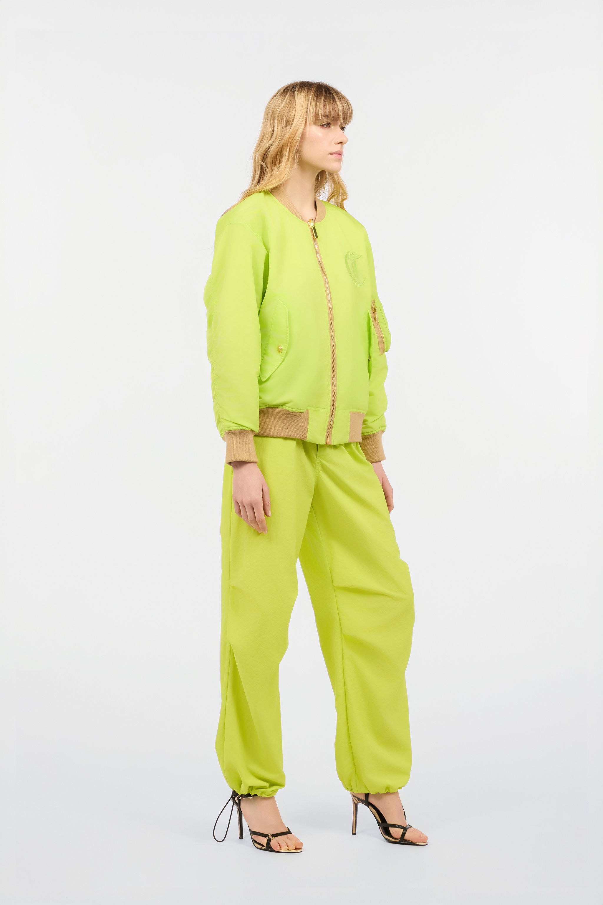 Roberto Cavalli Women's Light/Green Bomber Jacket With Jc Monogram - Ready To Wear