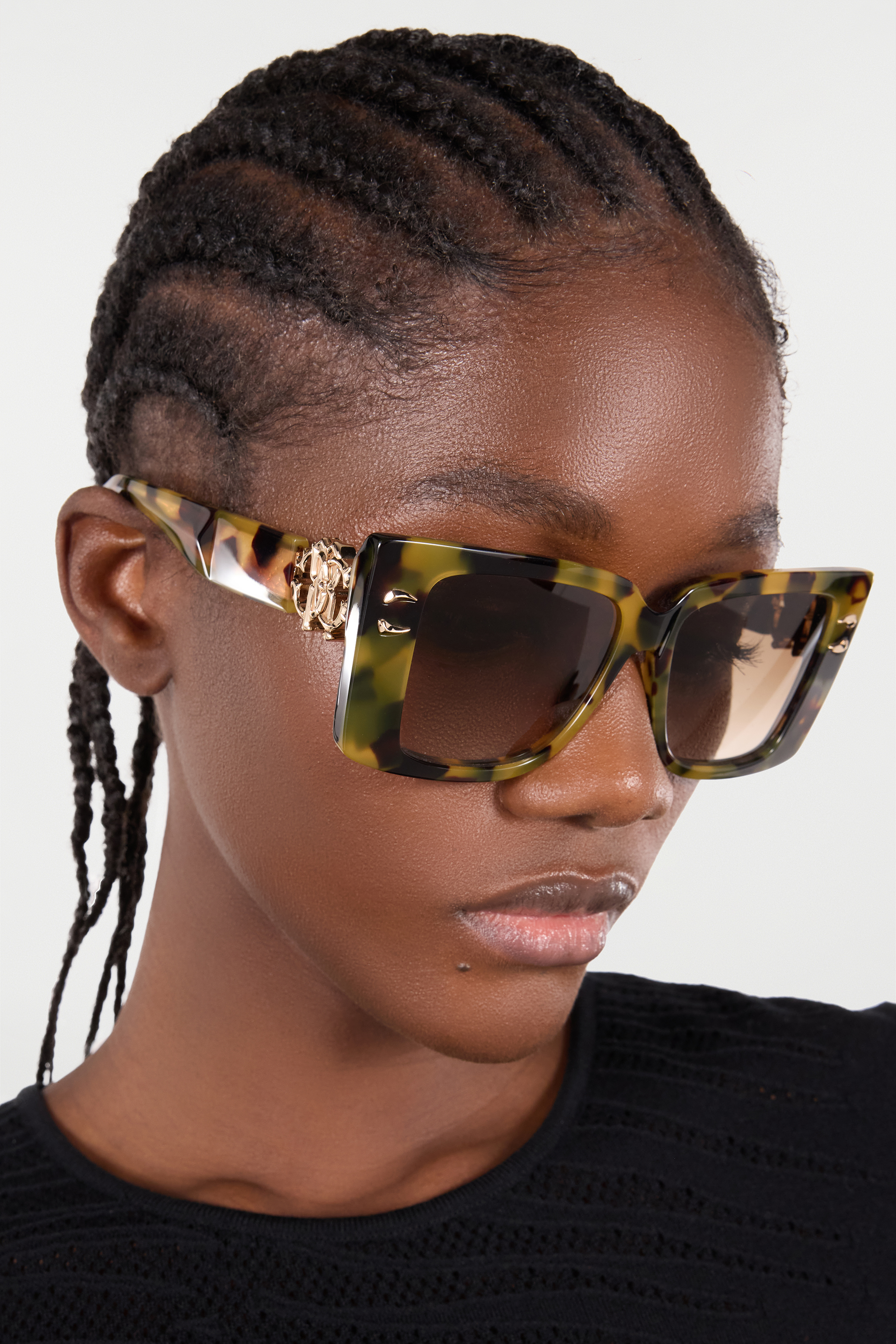Roberto Cavalli Sunglasses With Wide Rectangular Front And Fangs In Brown
