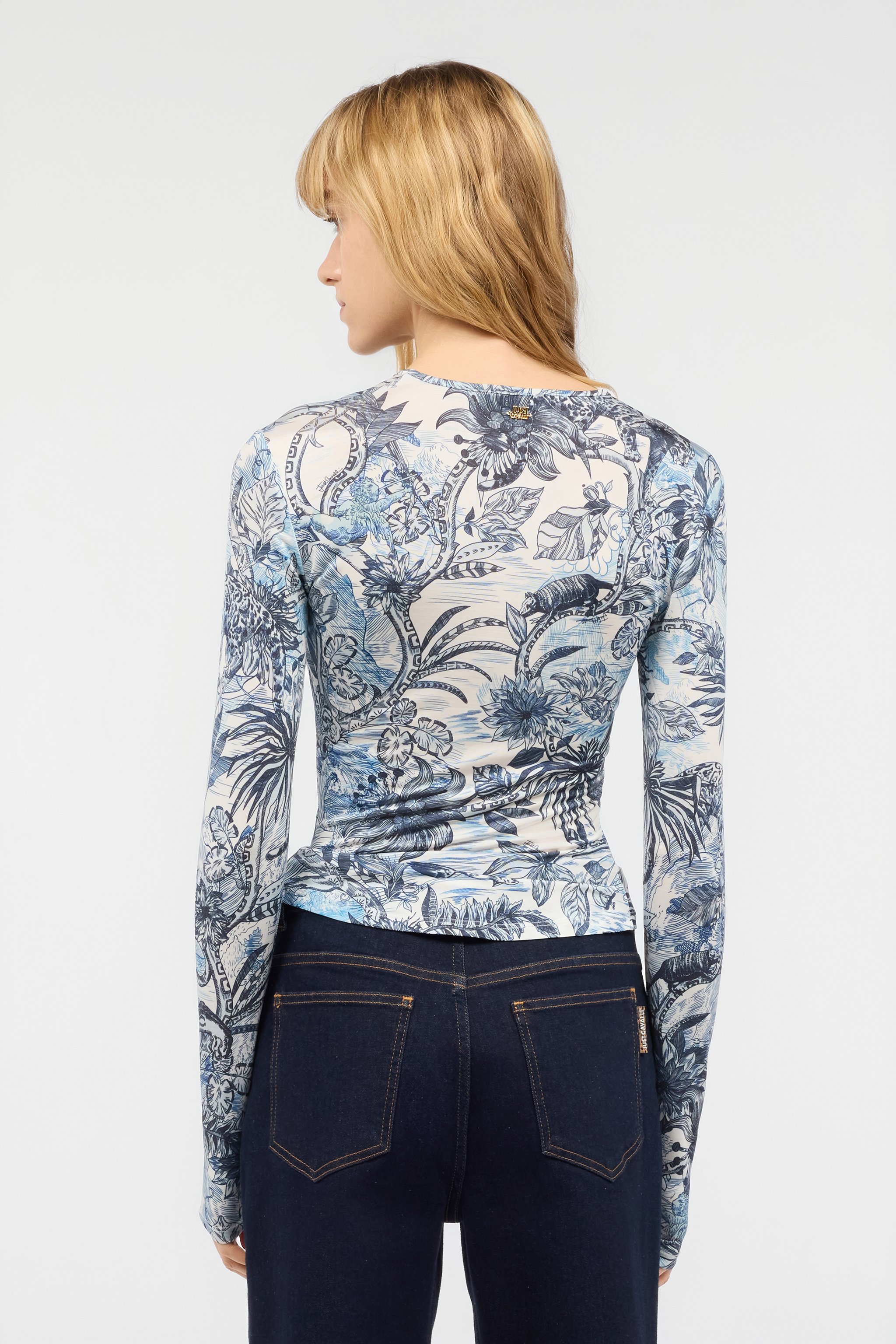 Roberto Cavalli Jungle Print Top In Light Blue
