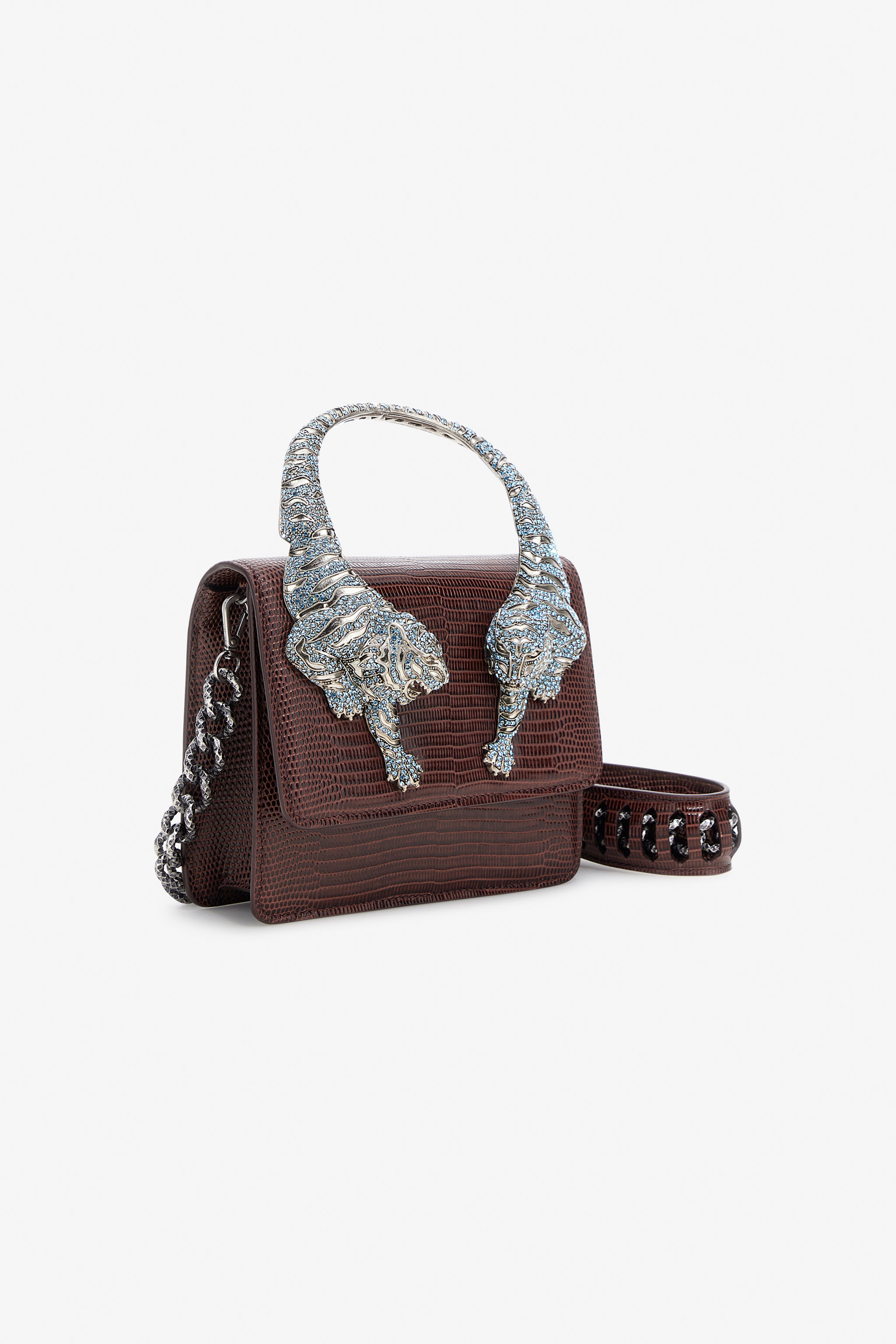 Roberto Cavalli Medium Roar Bag In Dark Brown