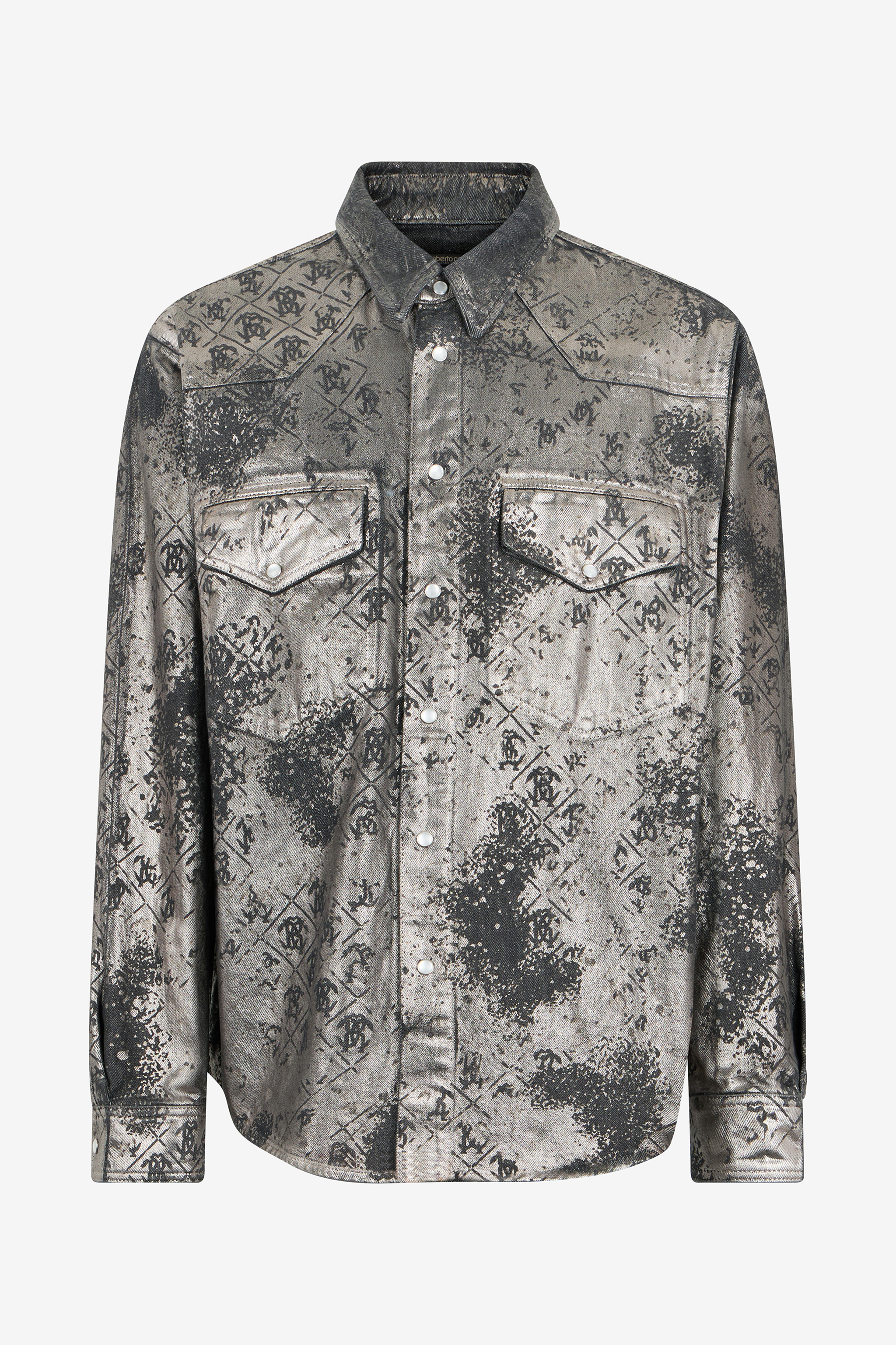 Roberto Cavalli Men's Black Monogram Print Shirt - Shirts