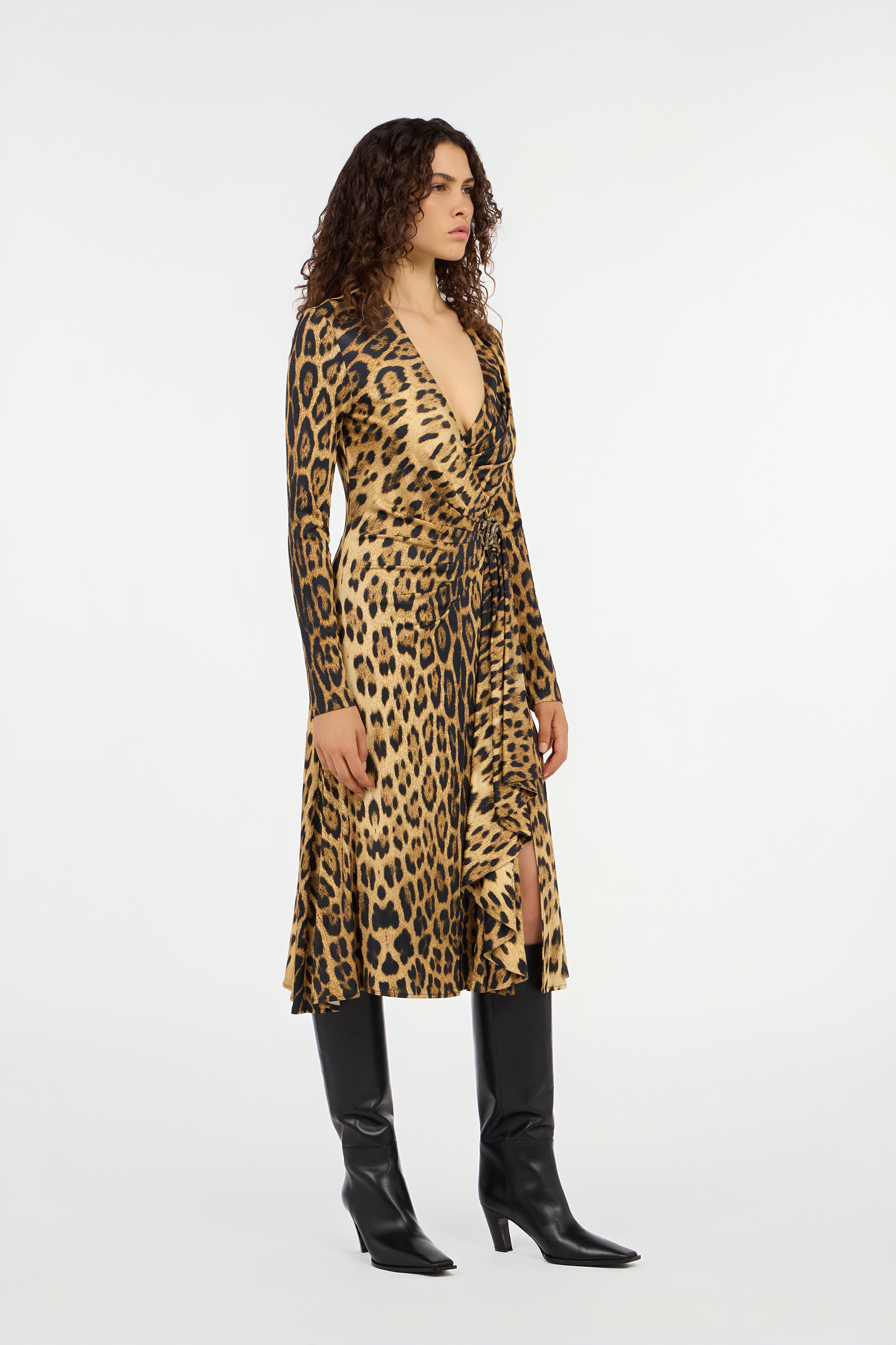 Jaguar Skin Print Wrap Midi Dress
