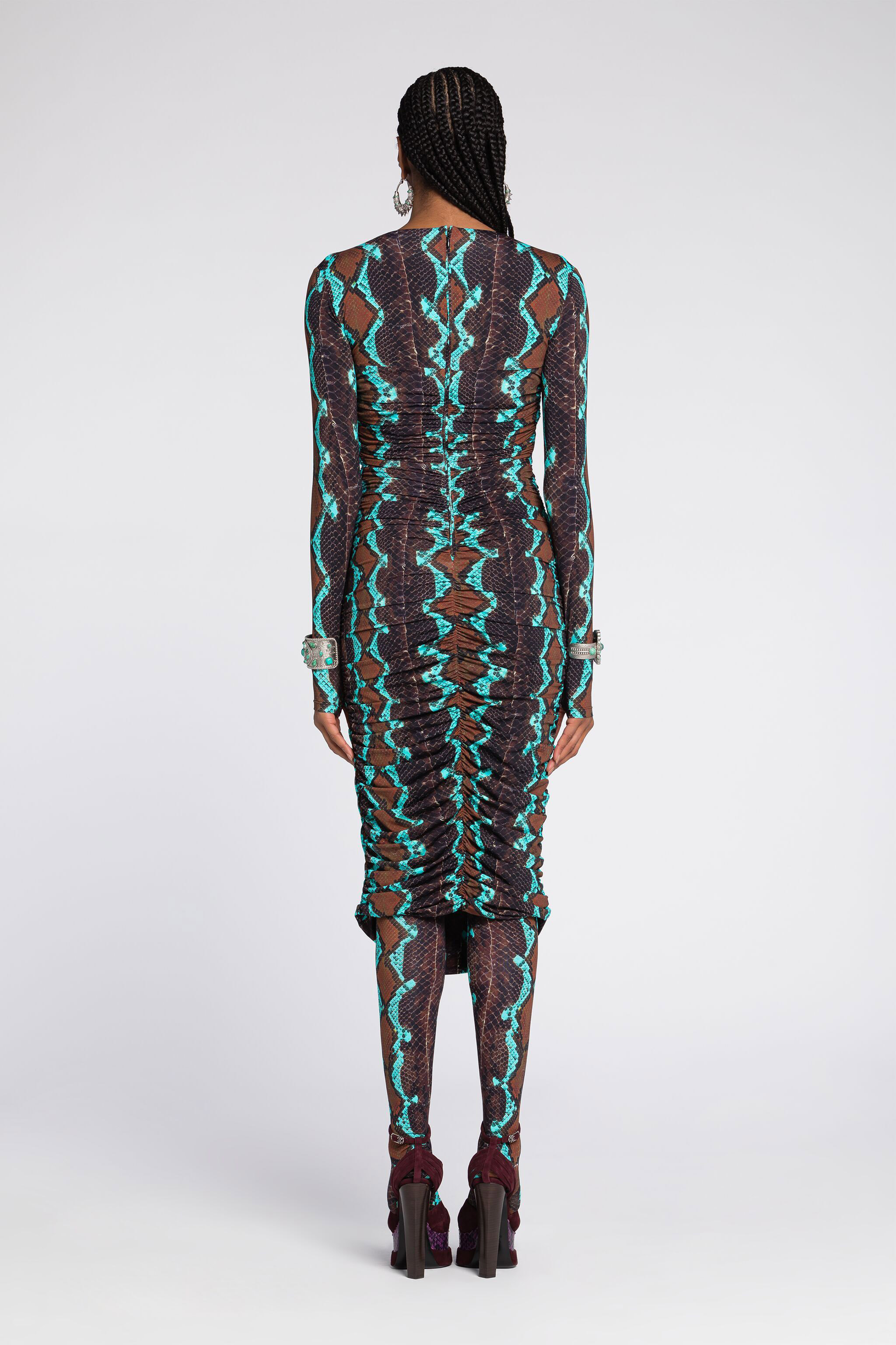 Roberto Cavalli Snakeskin-print Bodycon Midi Dress In Dark Brown/light Blue