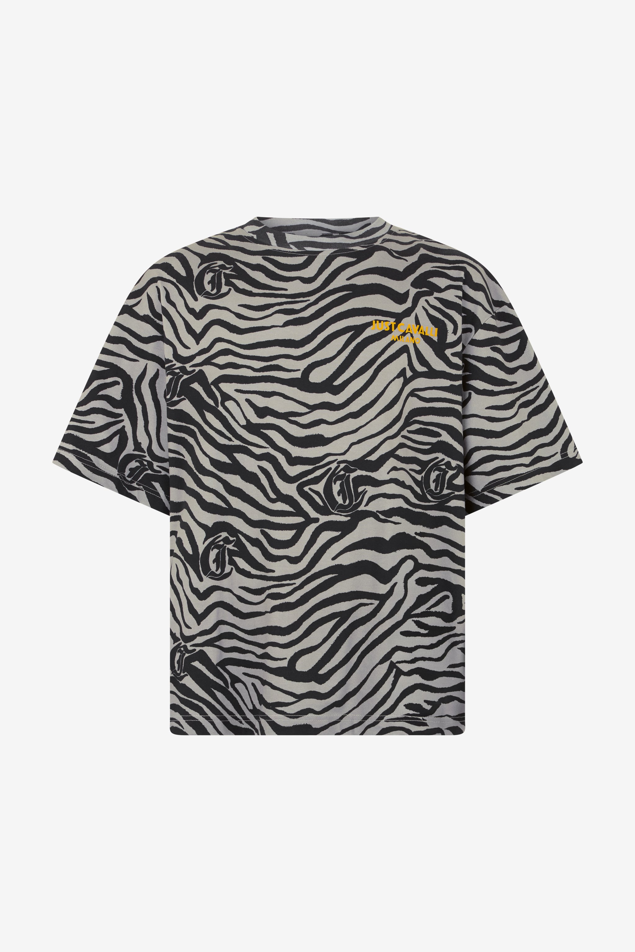 Roberto Cavalli Natural Barb Black Print T-shirt