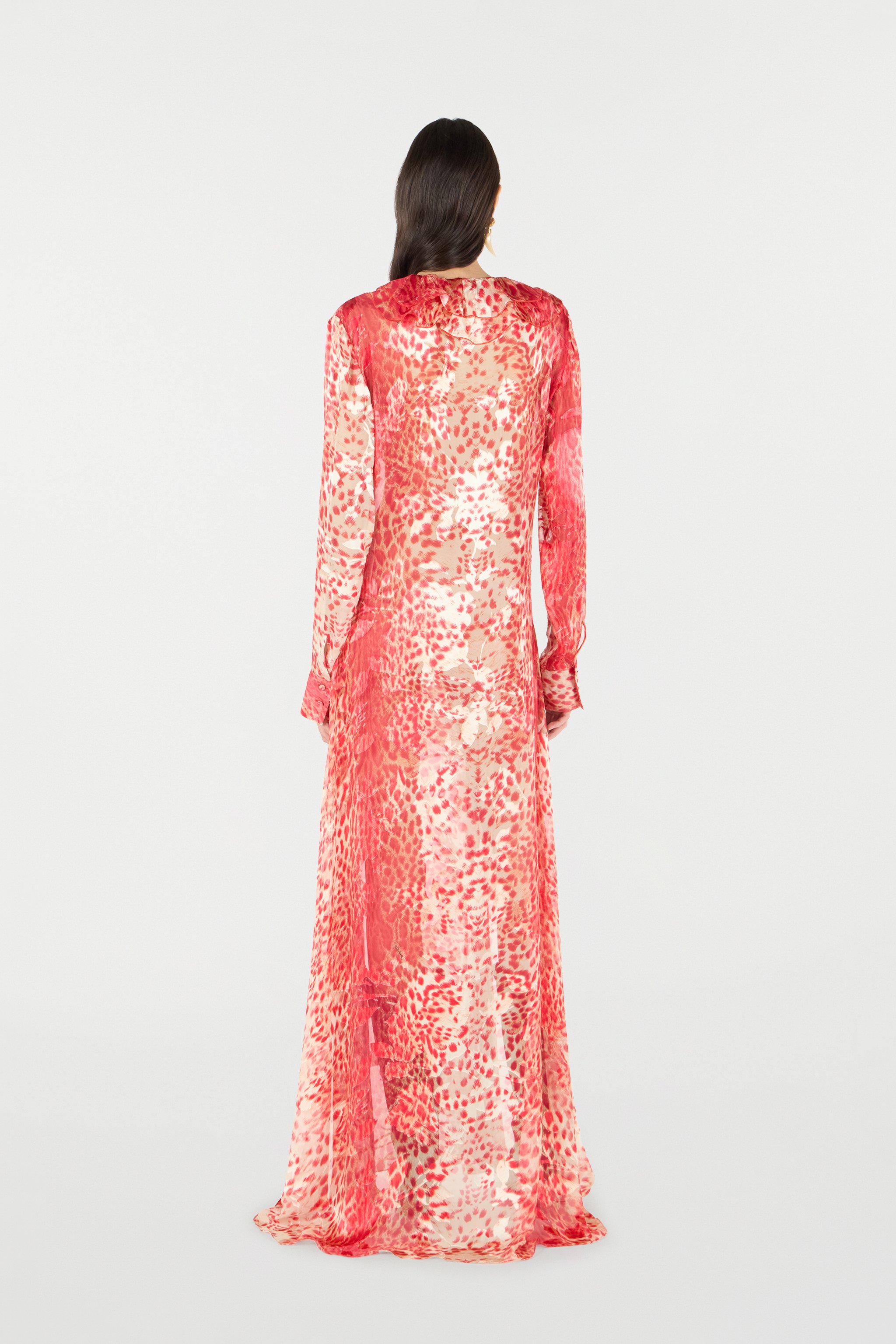 Roberto Cavalli Long Dress With Ruffle And Jaguar Skin Print In Red