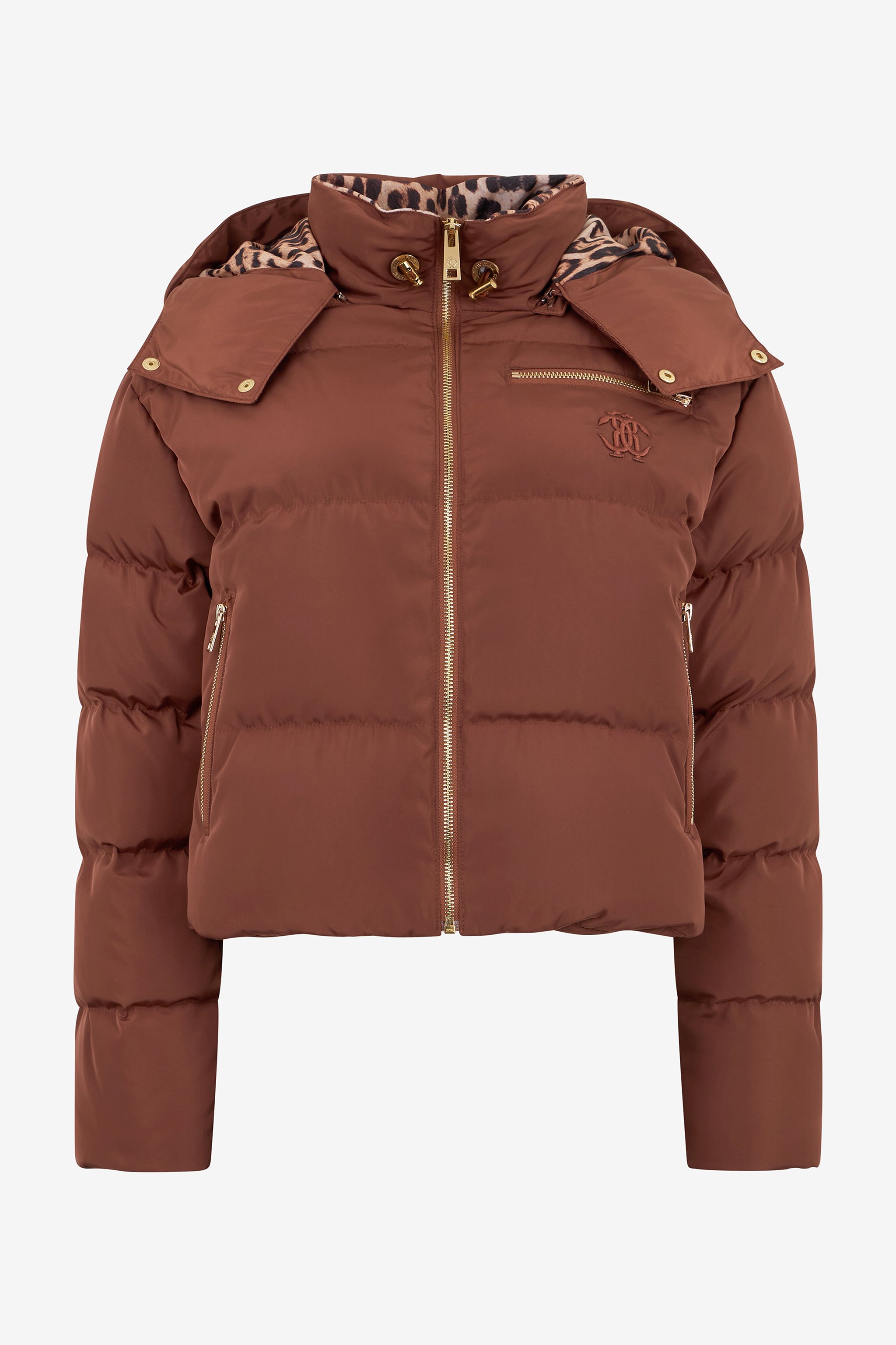 Roberto Cavalli Brown Down Jacket With Monogram Rc In Brown