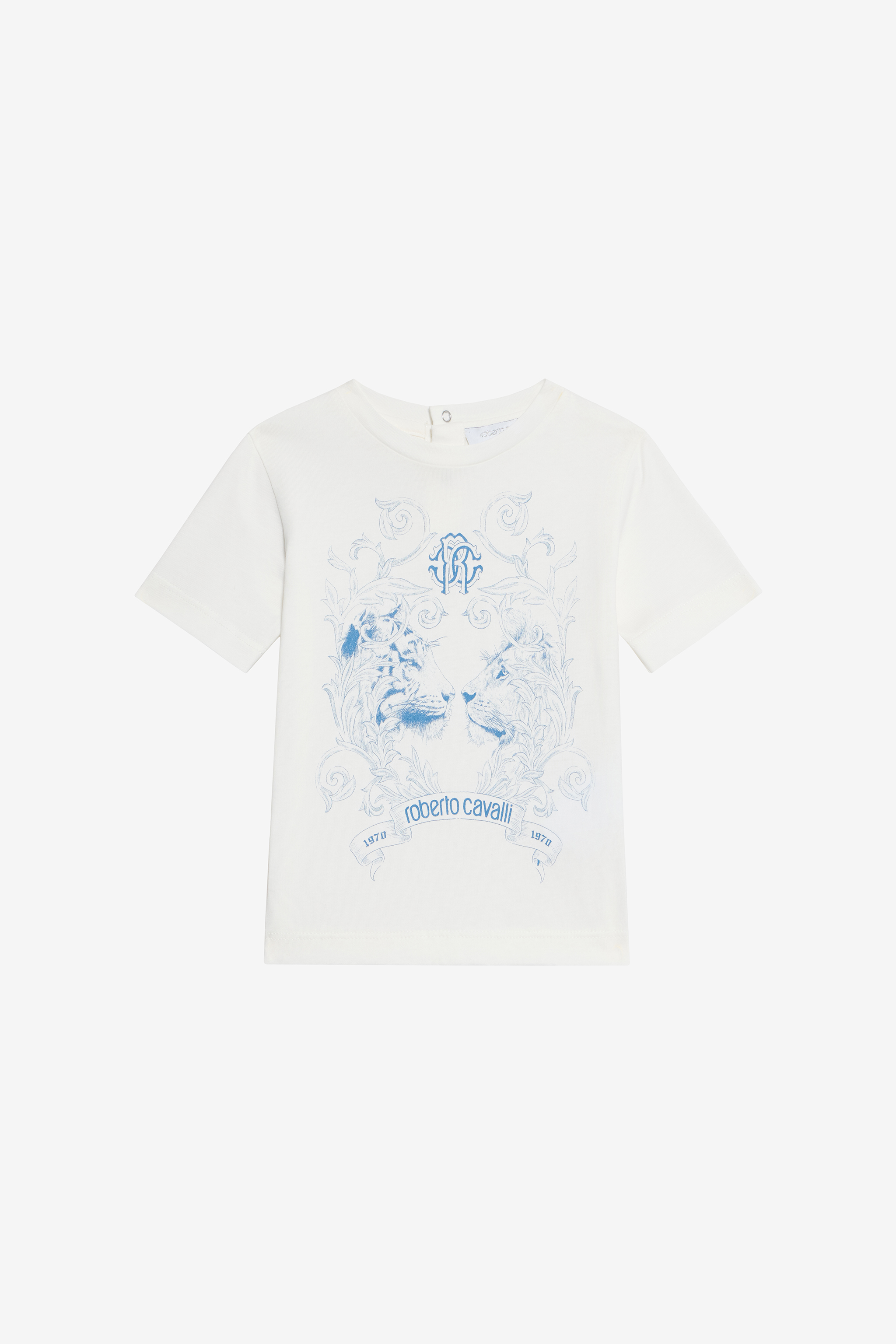 Roberto Cavalli Milk White T-shirt With Feline Print In White