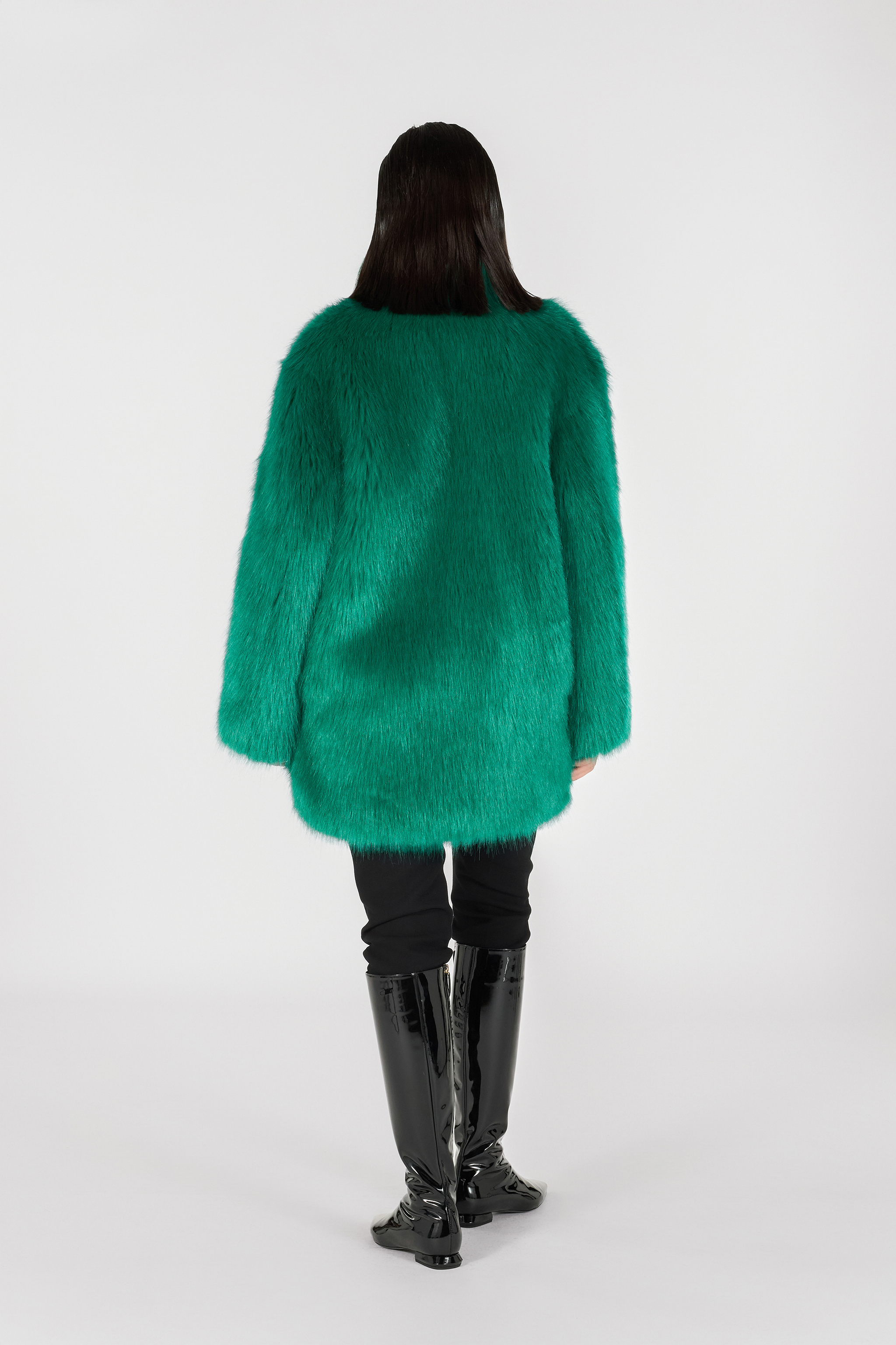 Roberto Cavalli Faux Fur Coat With High Collar In Green