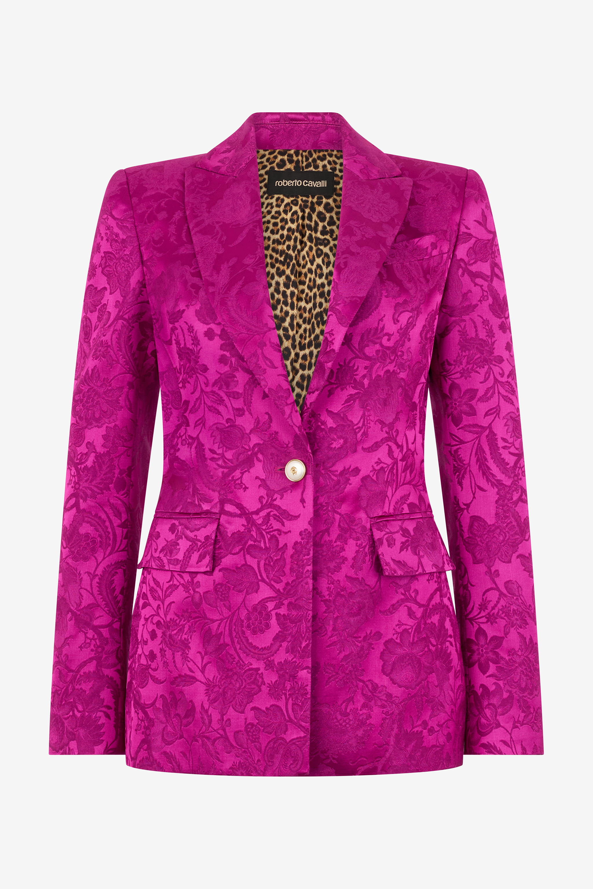 Roberto Cavalli Women's Fuchsia Blazer In Florentine Flowers Jacquard Pattern