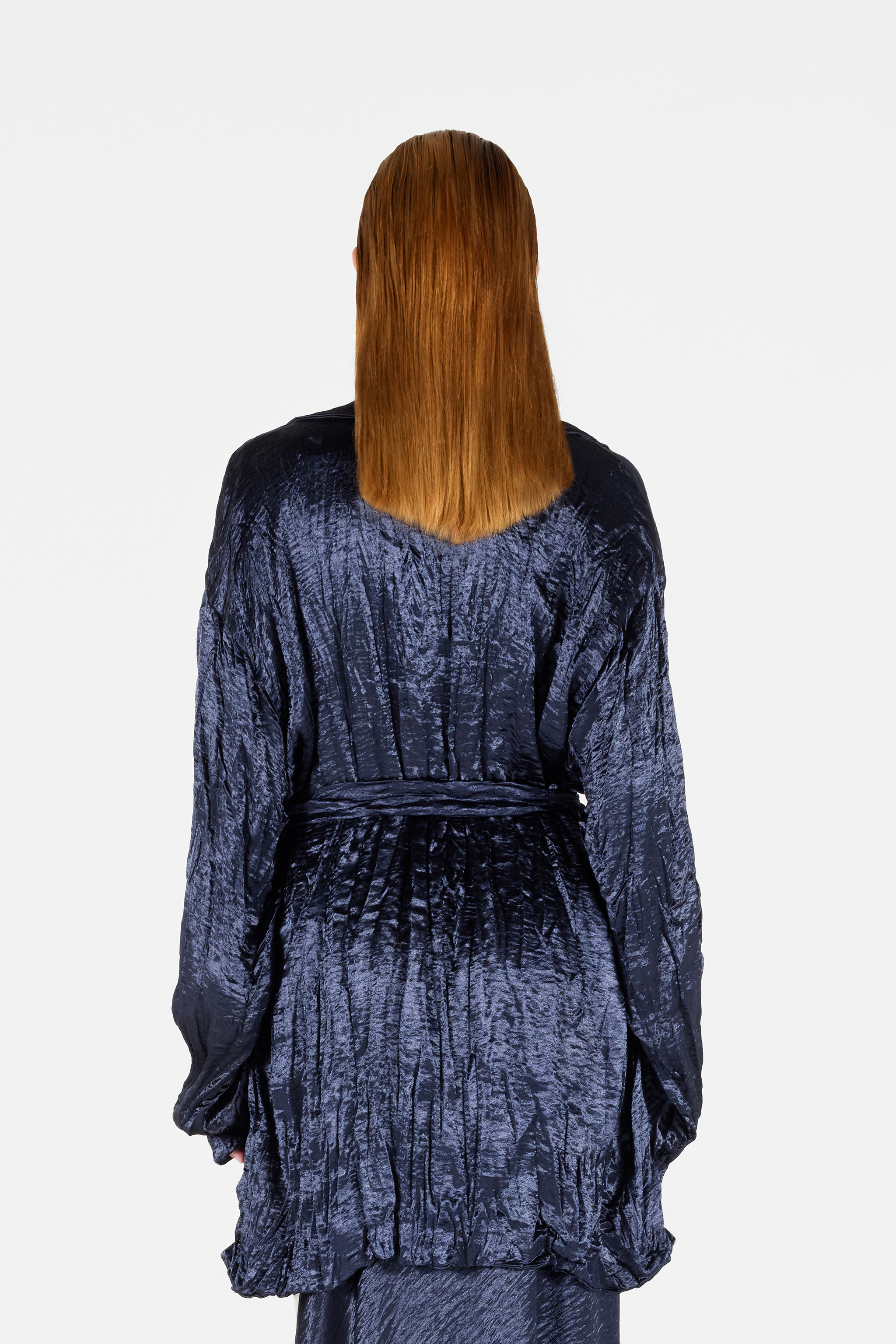 Roberto Cavalli Crinkle Effect Belted Jacket In Dark Blue