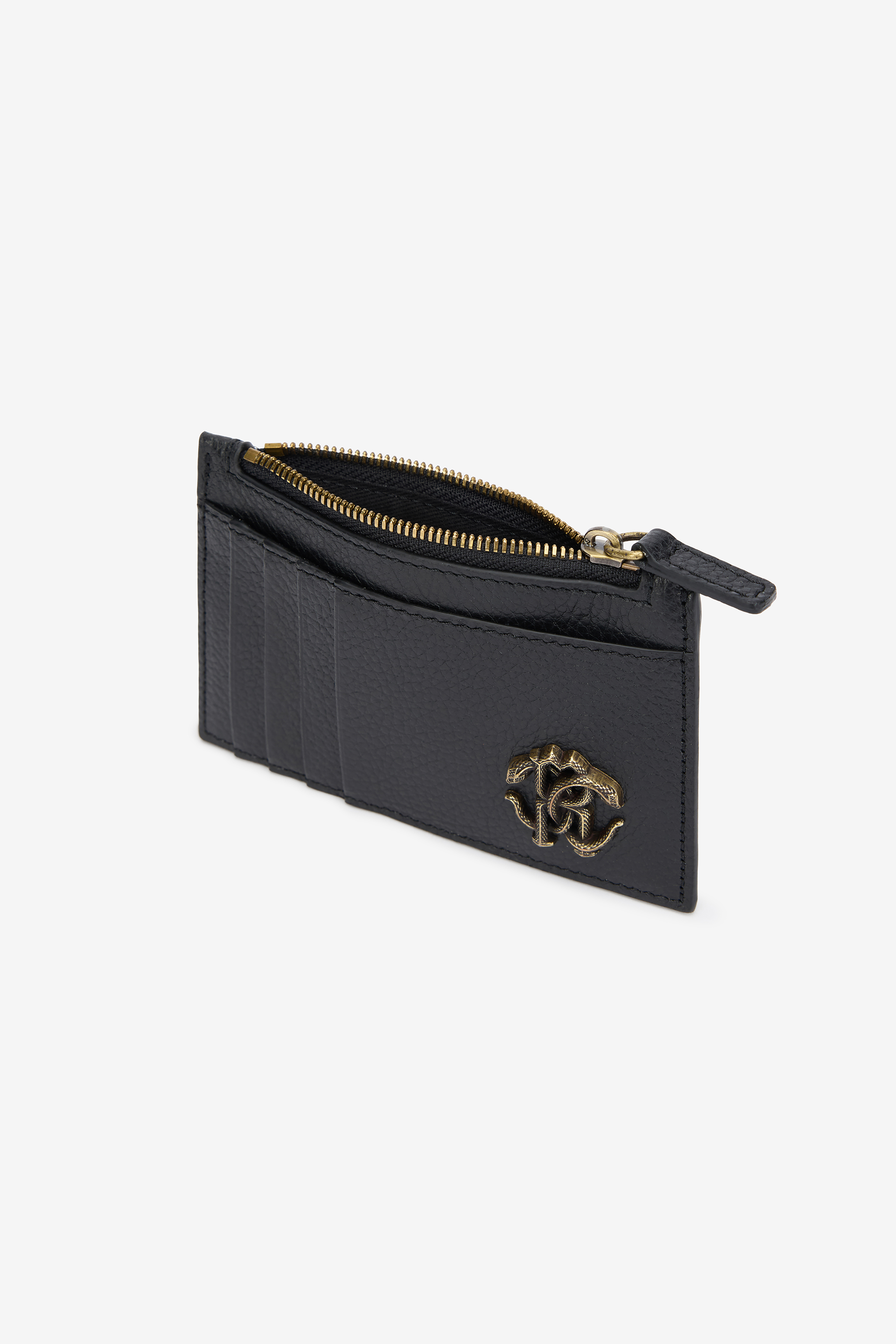 Roberto Cavalli Black Card Holder With Mirror Snake Monogram In Black