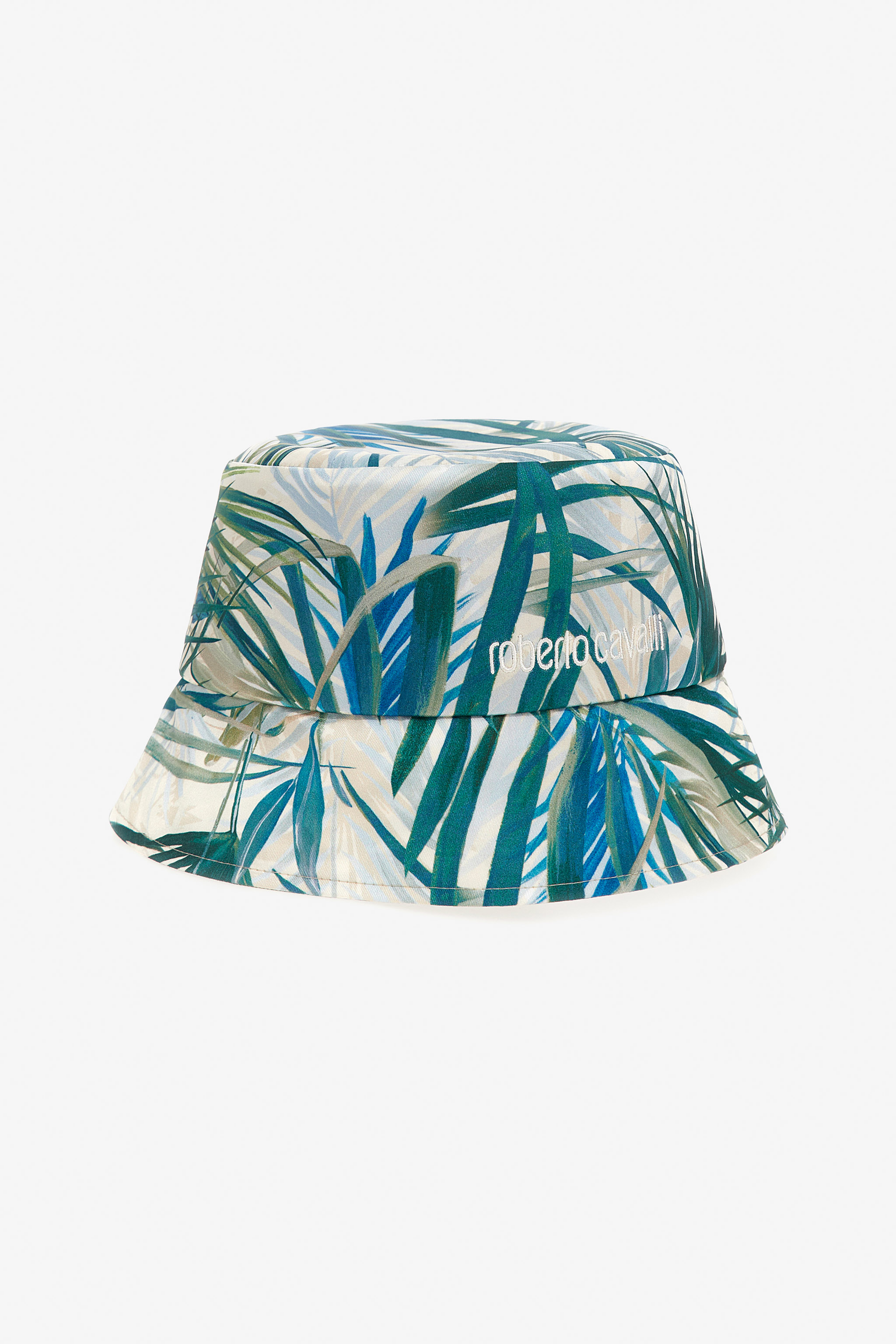 Roberto Cavalli Palm-print Embroidered-logo Bucket Hat In Green