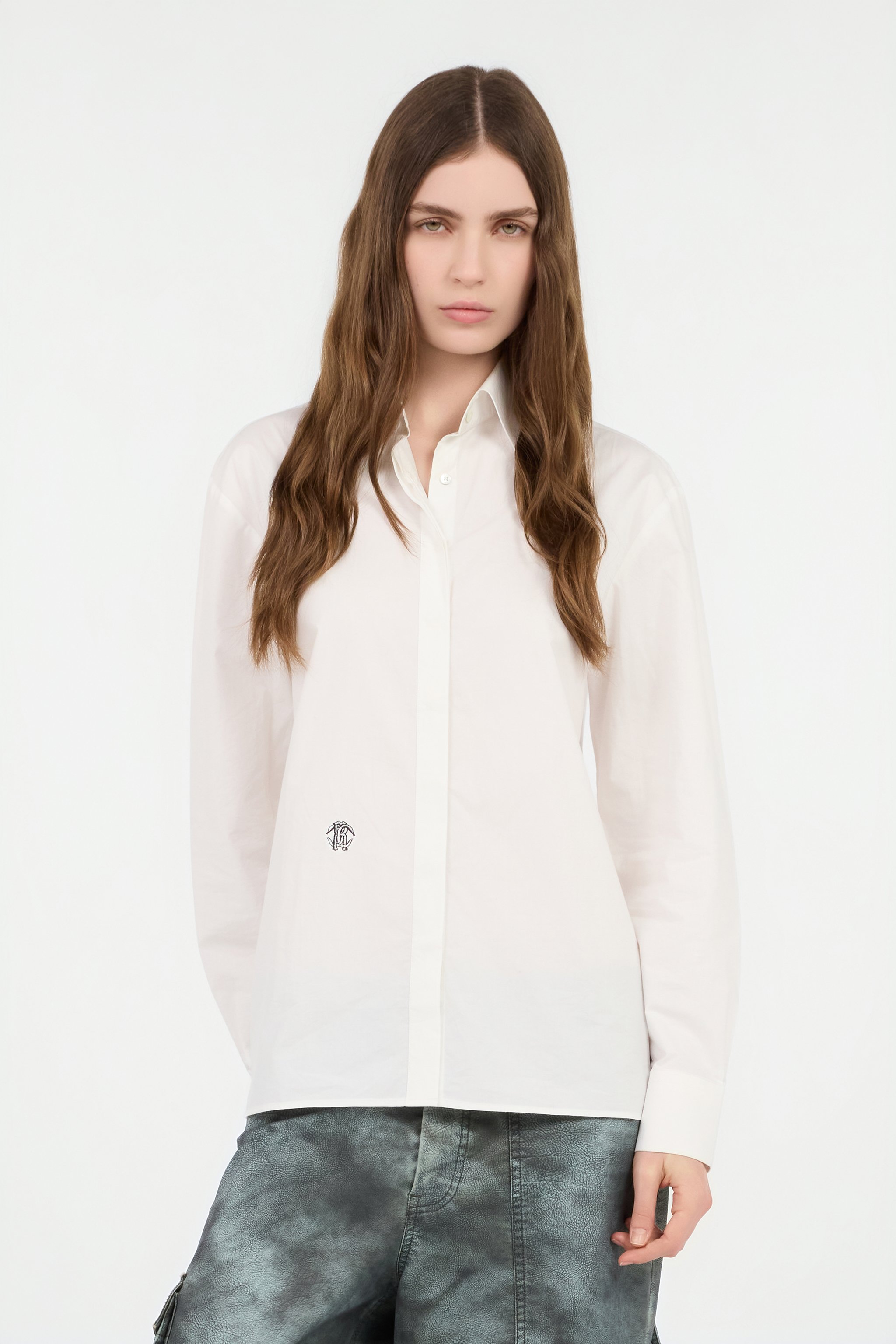 Roberto Cavalli White Cotton Shirt With Monogram Rc In White